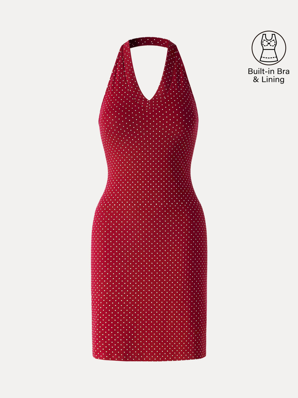 OGLmove Soft Stretch Cotton Halterneck Polka Dot Mini Bra Dress