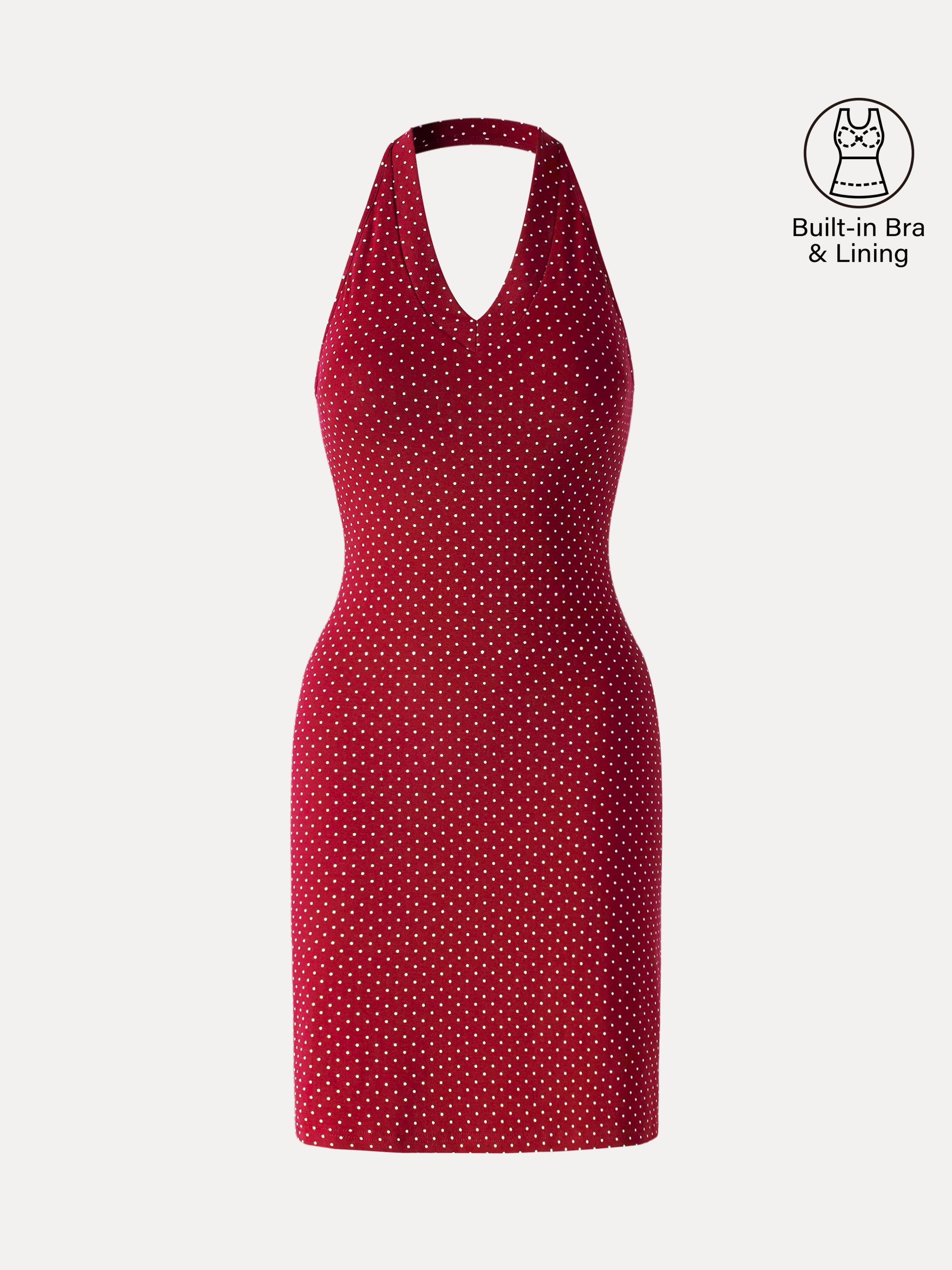 OGLmove Soft Stretch Cotton Halterneck Polka Dot Mini Bra Dress