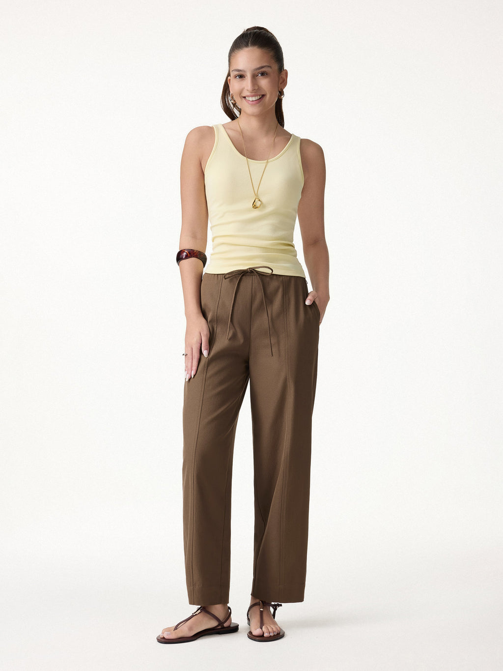 OGLmove Women's Mid Rise Tapered Leg Linen-Like Travel Pants