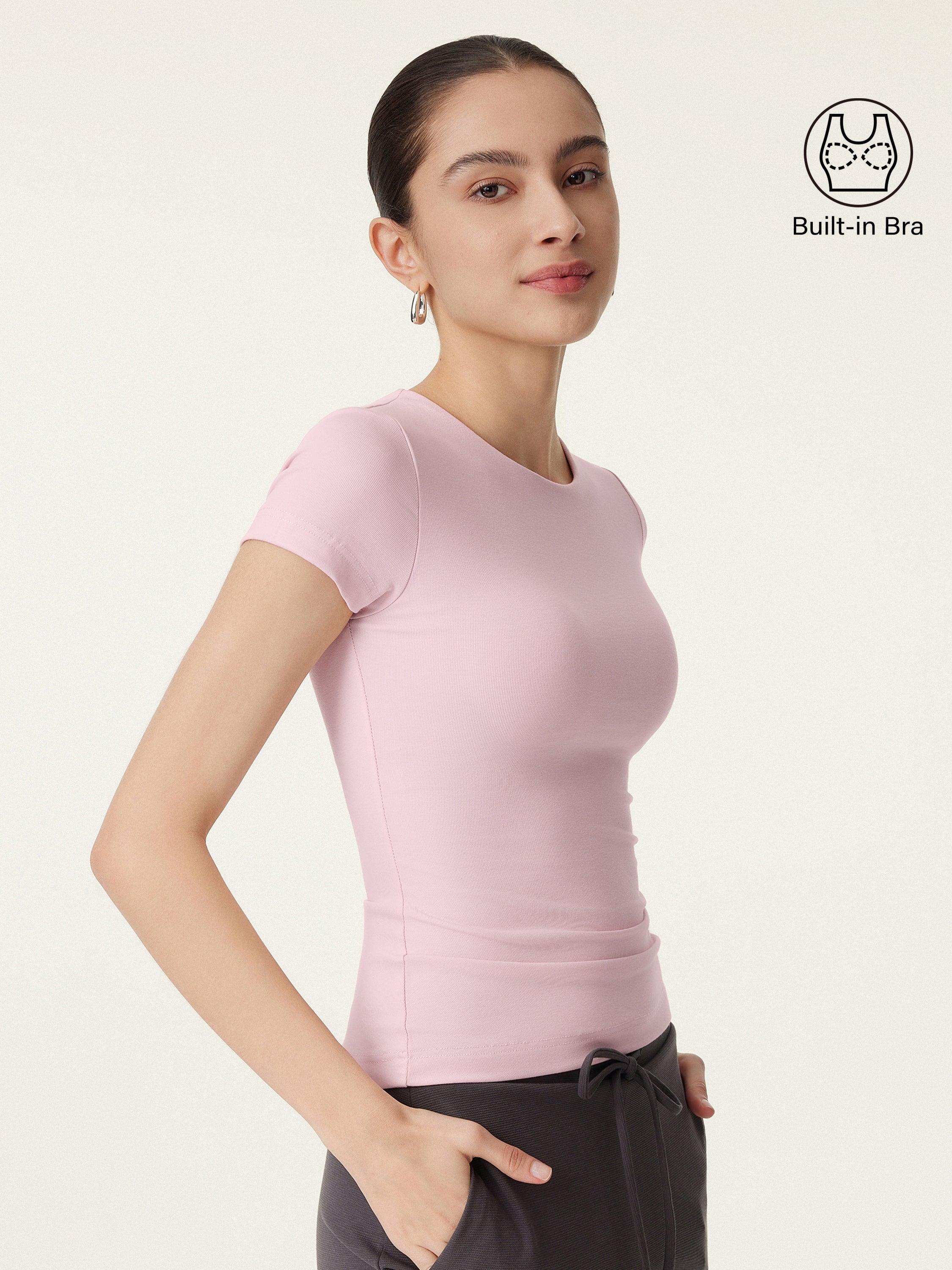 OGLmove Women's Crewneck Slimming Short Sleeve Airy Bra Top