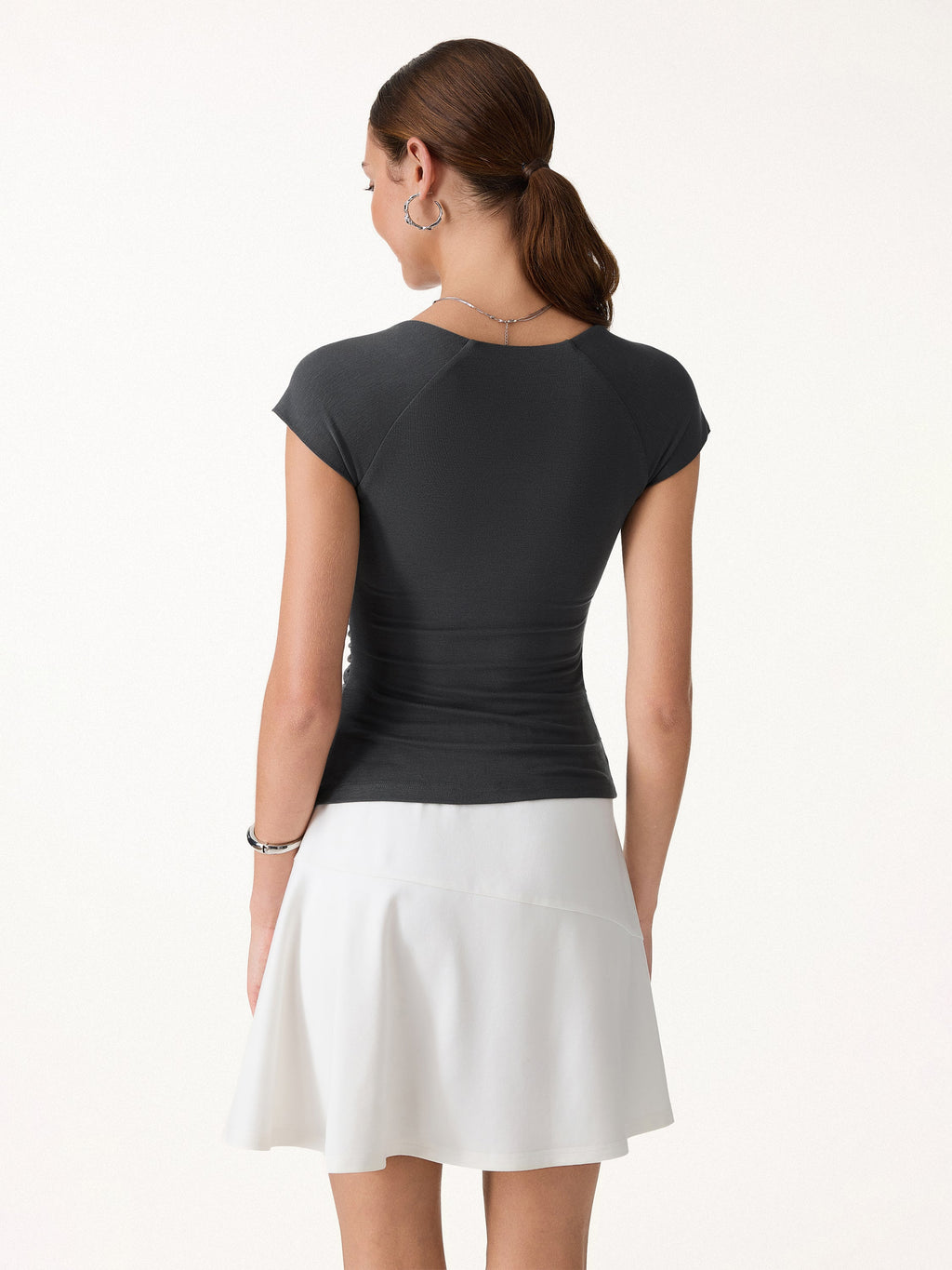 OGLmove Women's Cool-Touch Square Neck Cap Sleeve Ruched Bra Top