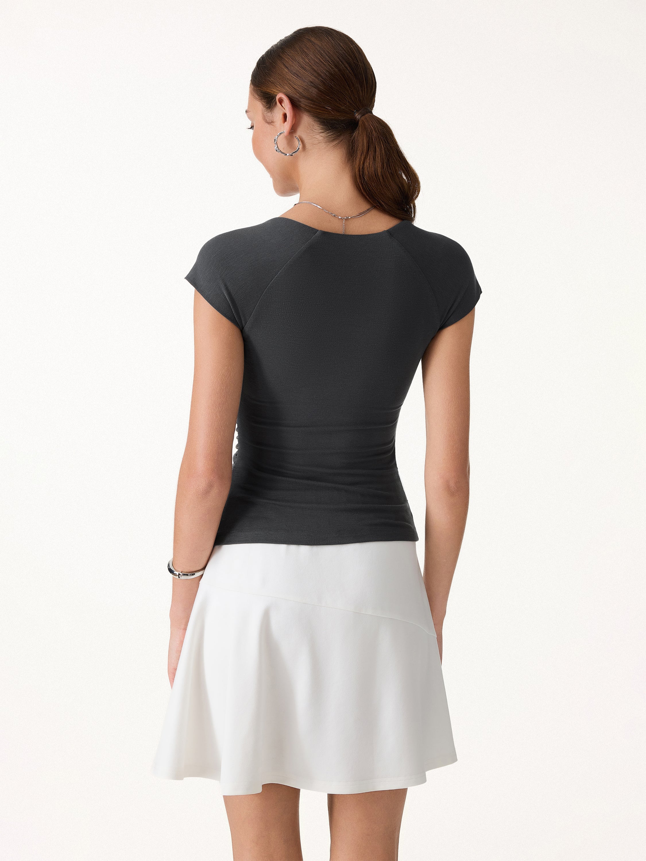 OGLmove Women's Cool-Touch Square Neck Cap Sleeve Ruched Bra Top