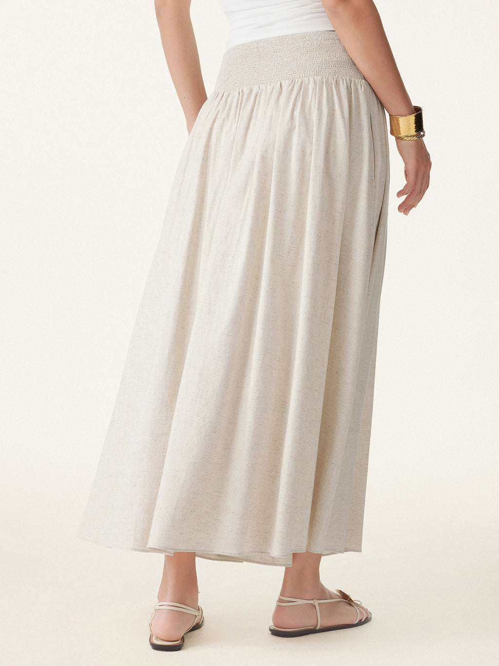 OGLmove European Linen Smocked Waist Skirt With Pockets