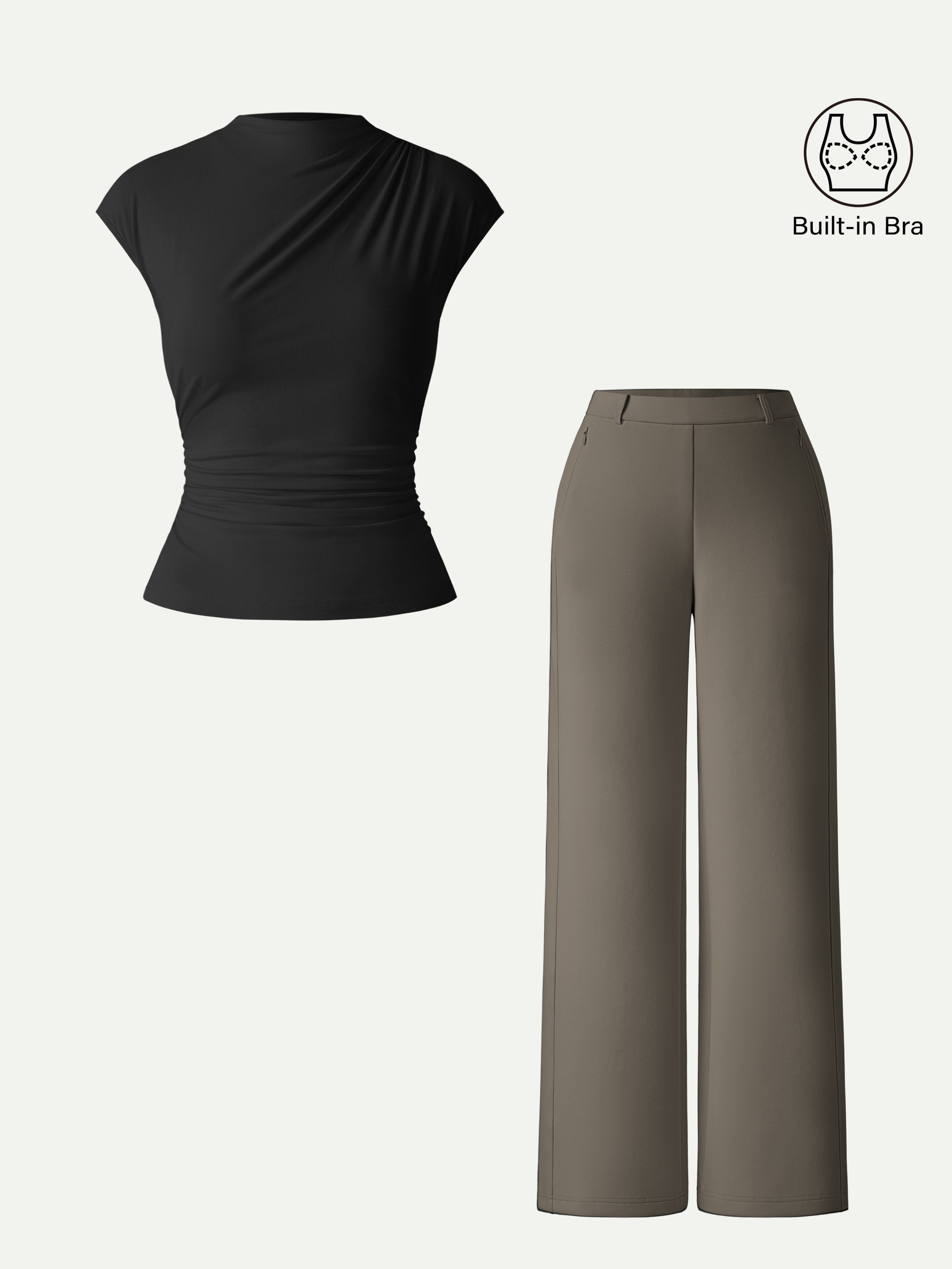 OGLmove Women's Mockneck Cropped Bra Top & Slimming High Rise Wide Leg Pant Set