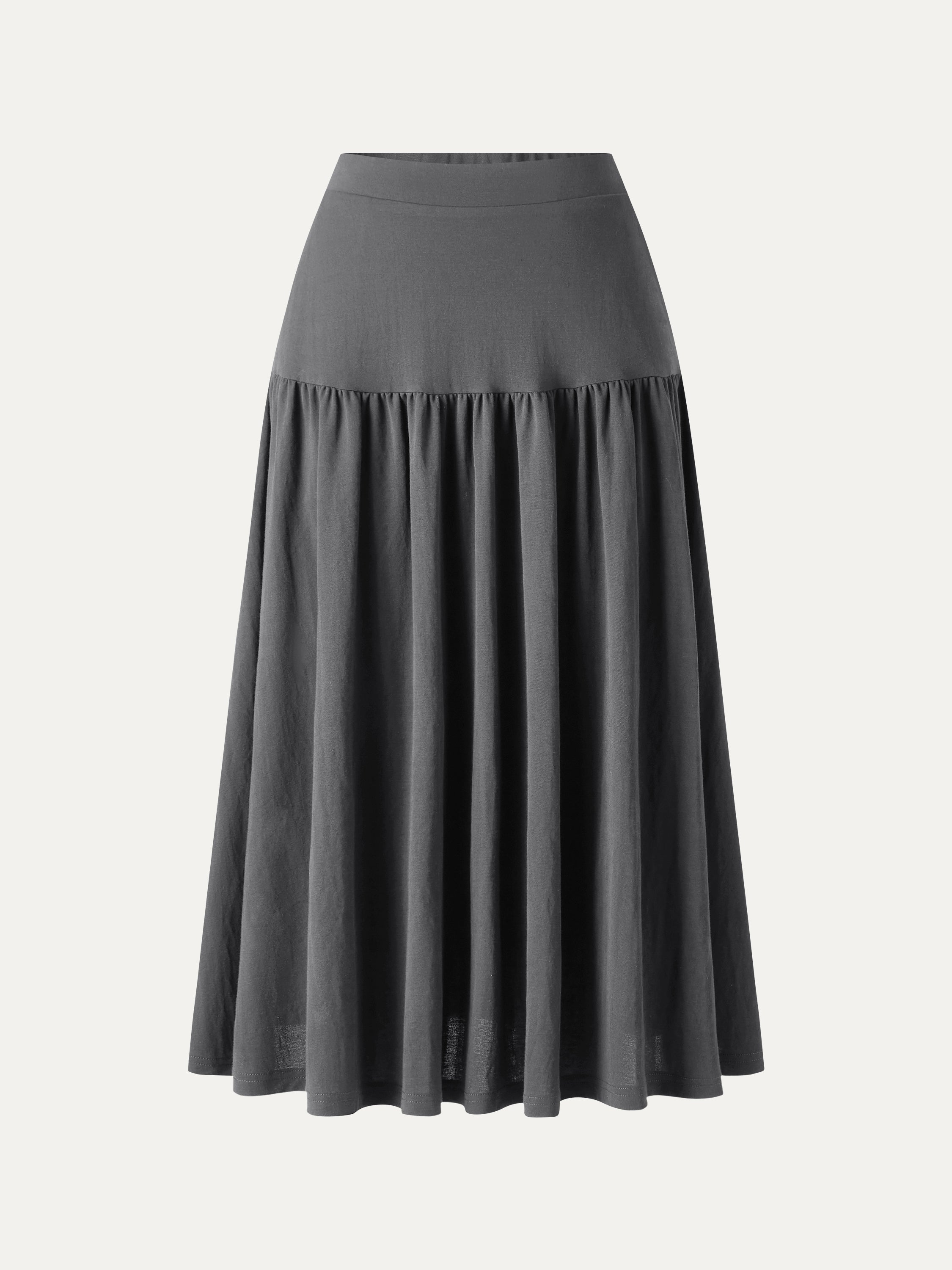 OGLmove Cotton-Linen Gathered Midi Skirt with Pockets