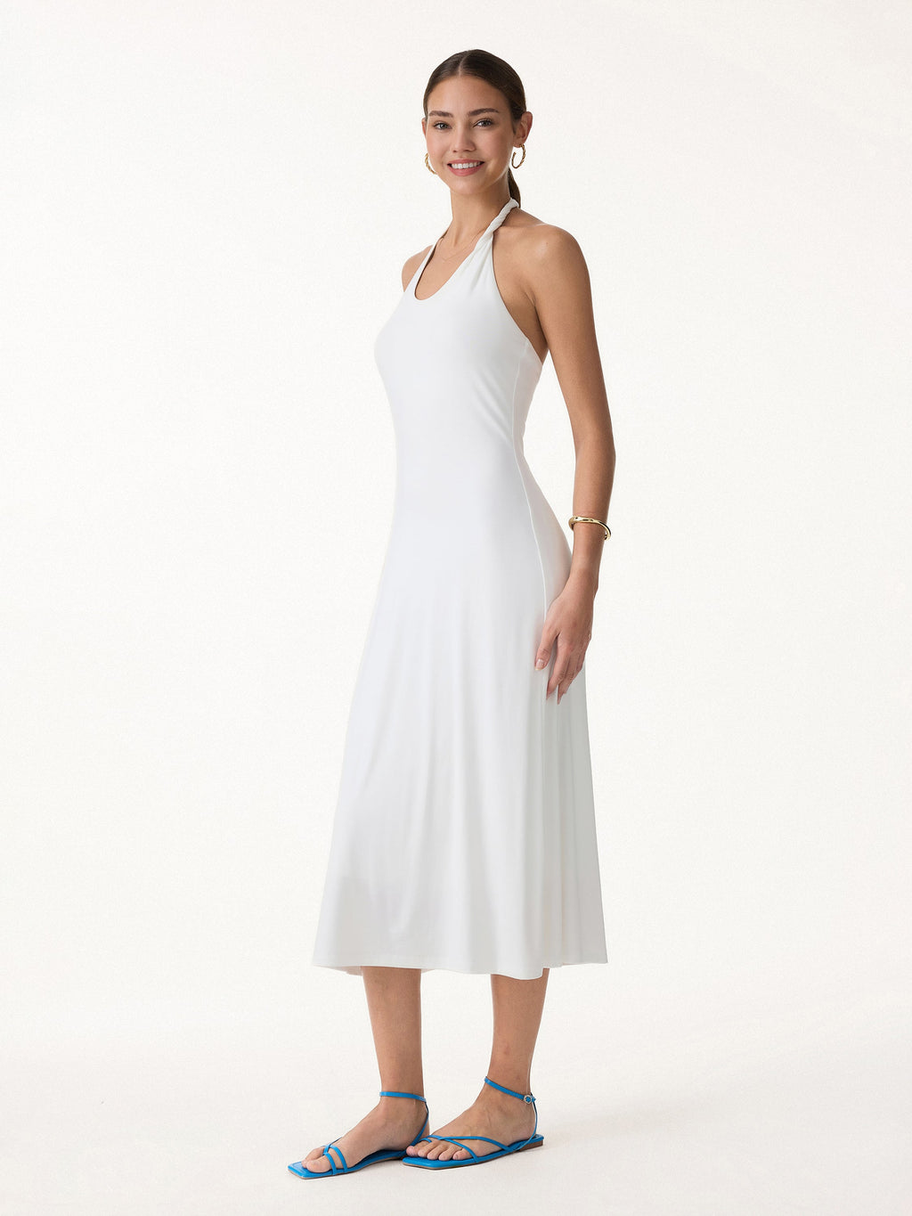 OGLmove Women's Ponte Halter Neck Open Back Bra Dress