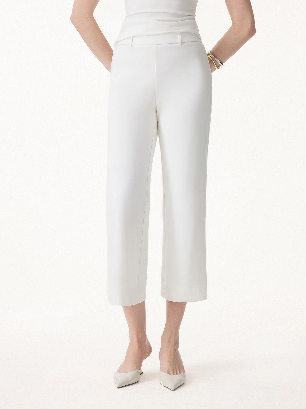 OGLmove Not-See-Thru Mid Rise Cropped Wide Leg Pants with Pockets