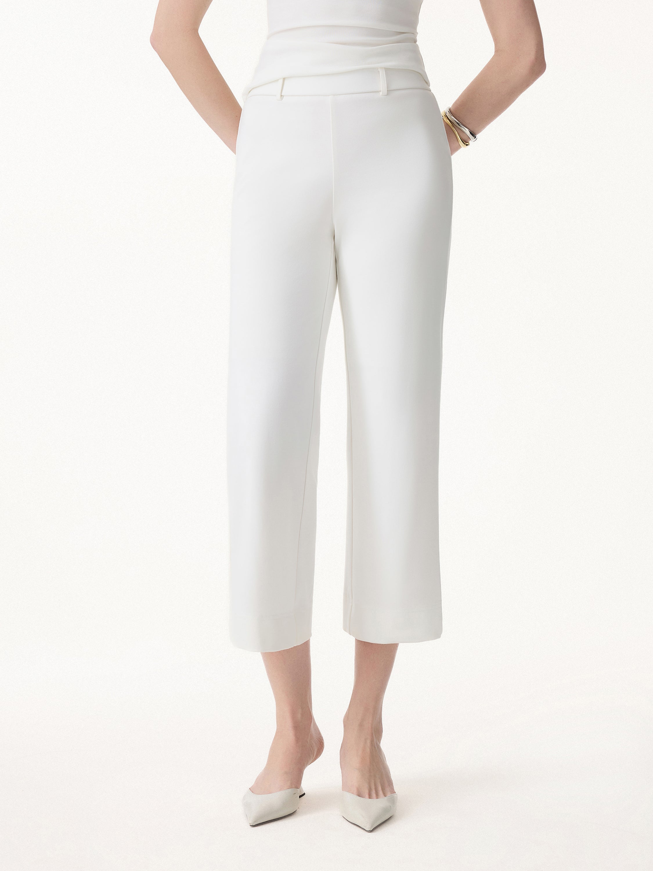 OGLmove Not-See-Thru Mid Rise Cropped Wide Leg Pants with Pockets