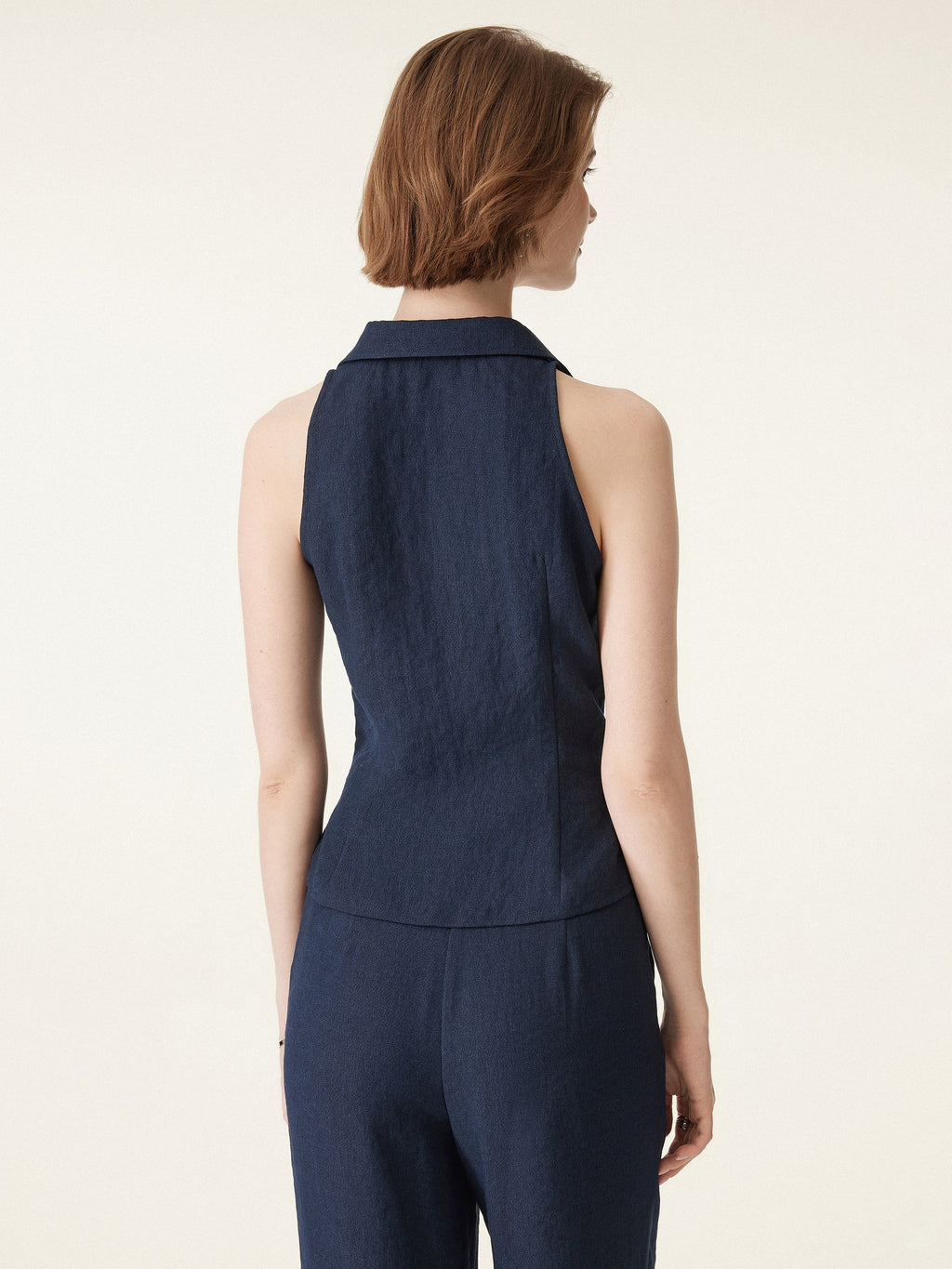 OGLmove Collared V-neck Sleeveless Top & Mid Rise Flared Pant Set with Pockets