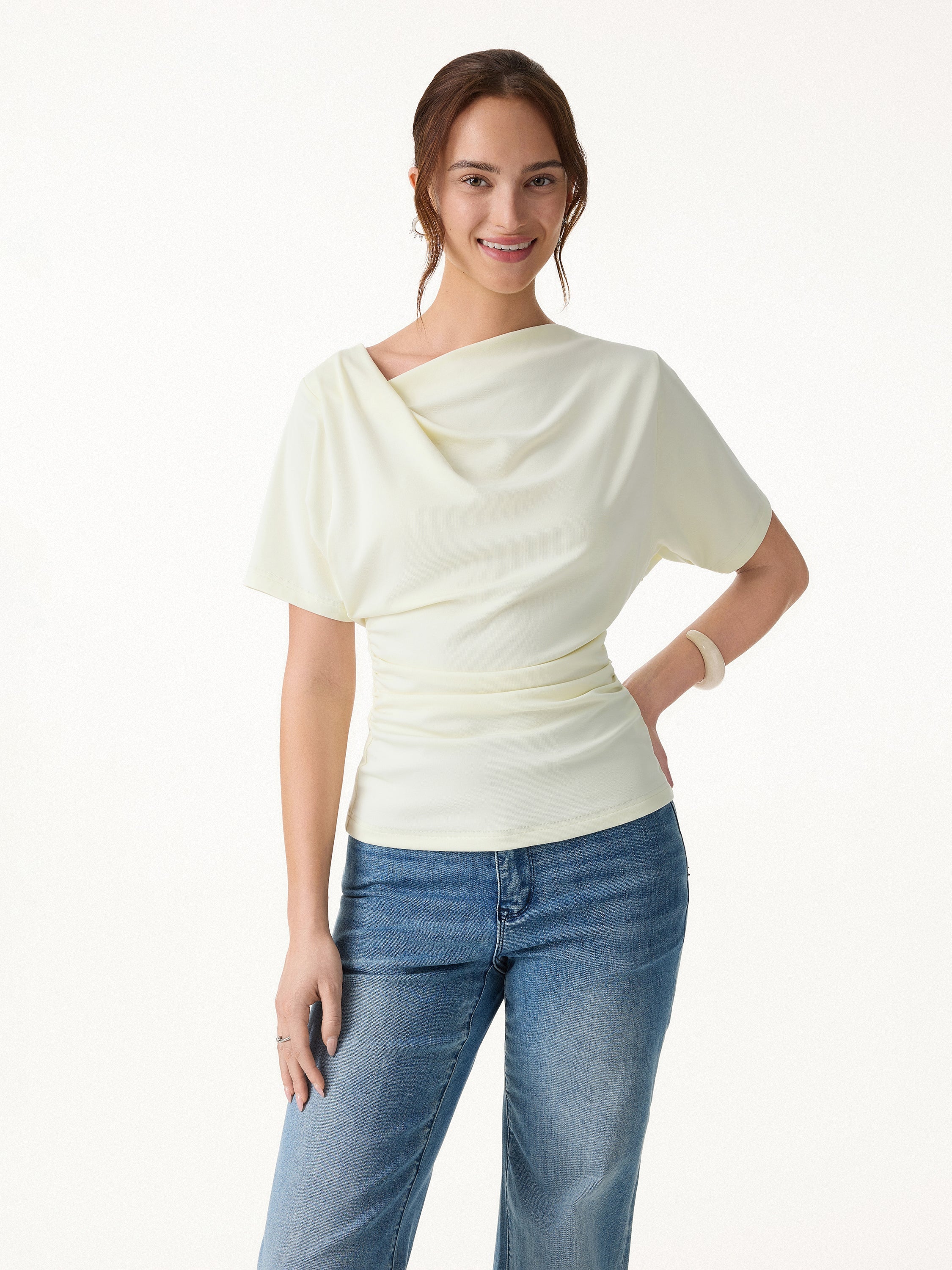 OGLmove Asymmetrical Cowl Neck Ruched Top