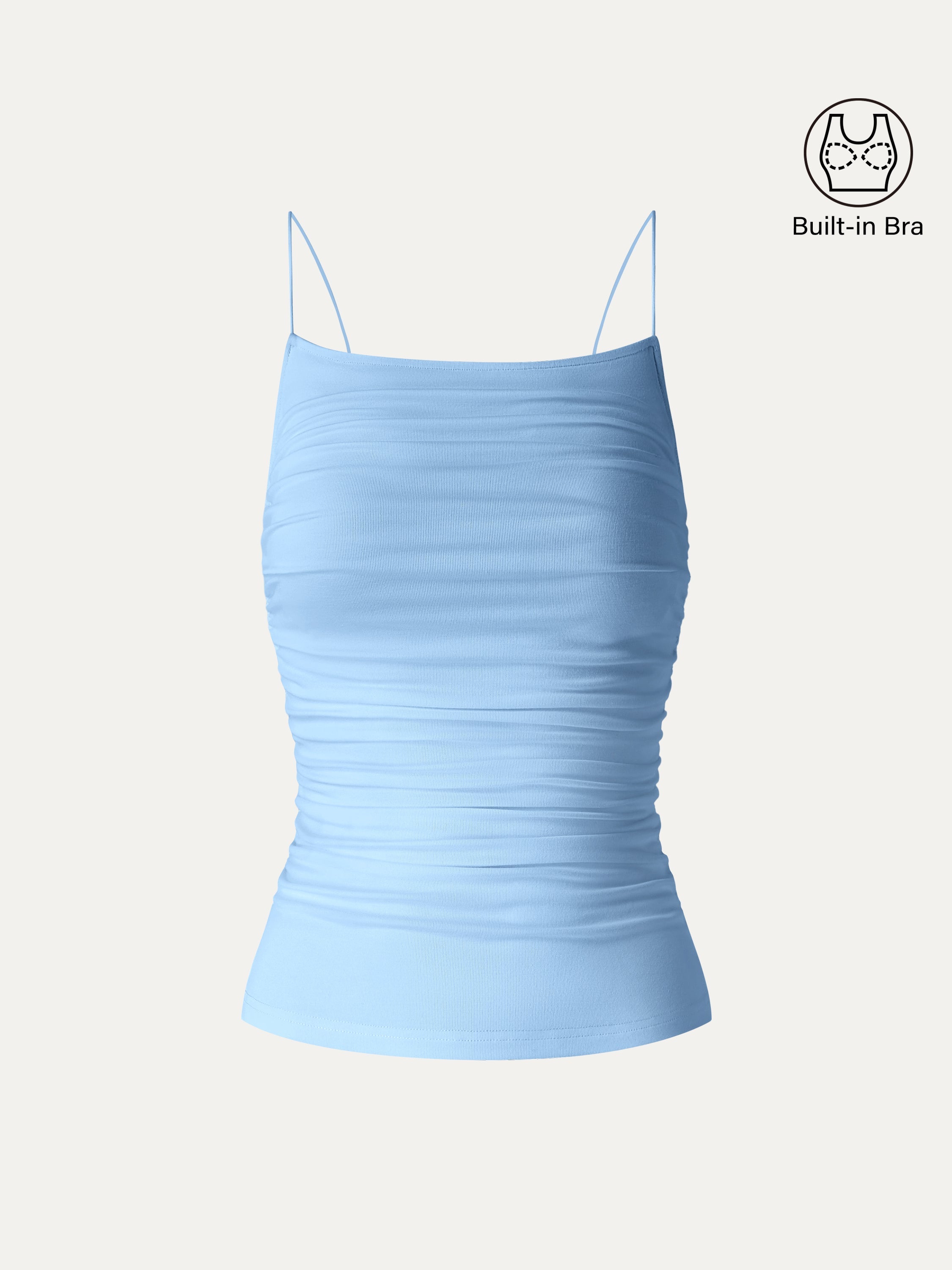 OGLmove Women's Square Neck Ruched Spaghetti Bra Top