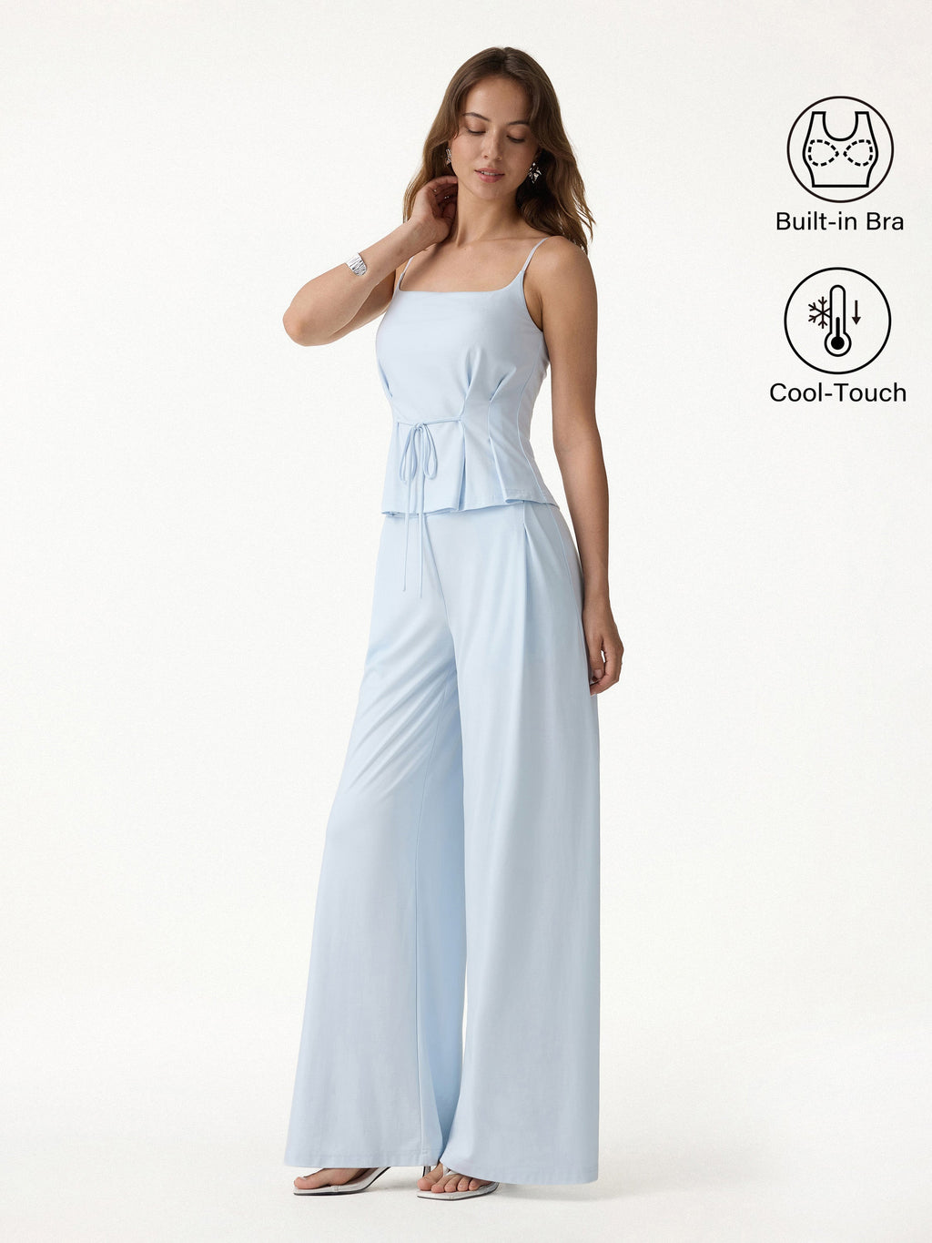 OGLmove 2Pcs Set Spaghetti Bra Top, Wide Leg Pants