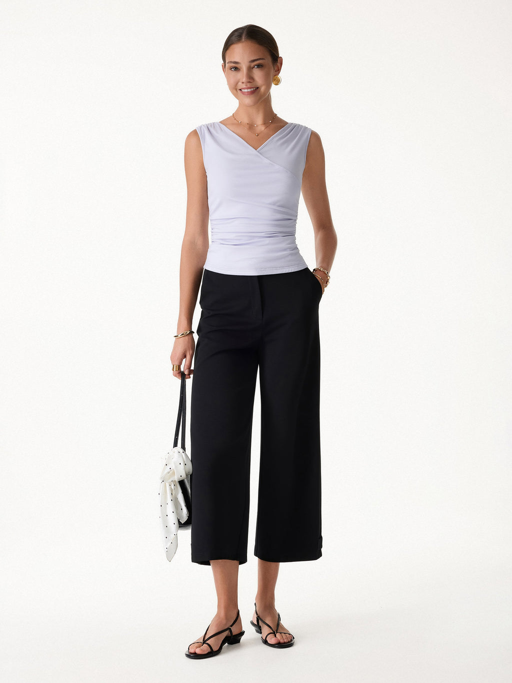 OGLmove Ponte High-Rise Cropped Wide-Leg Pants with Pockets