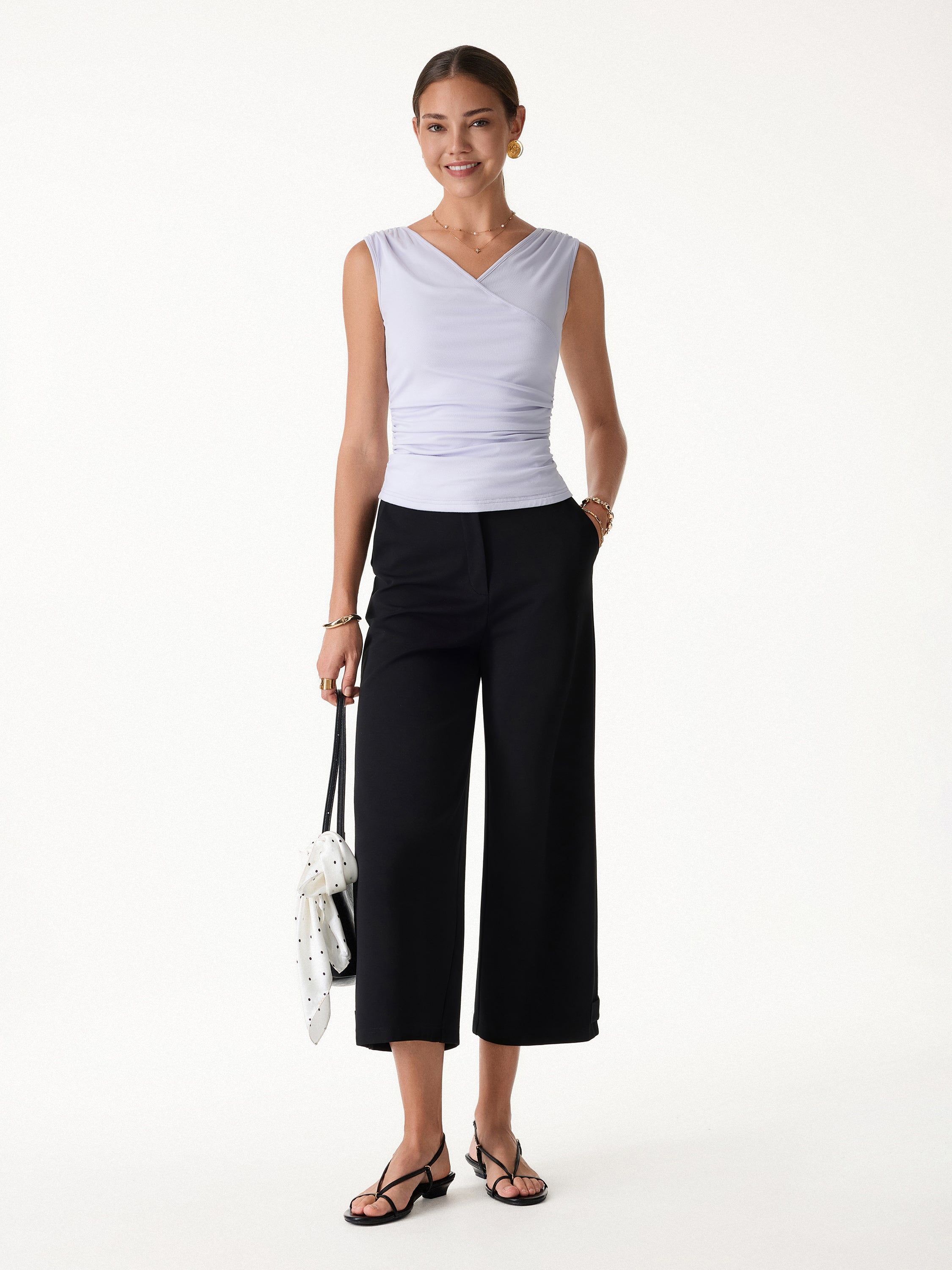 OGLmove Ponte High-Rise Cropped Wide-Leg Pants with Pockets