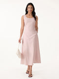 OGLmove Linen Blend U-Neck Maxi Dress with Pockets
