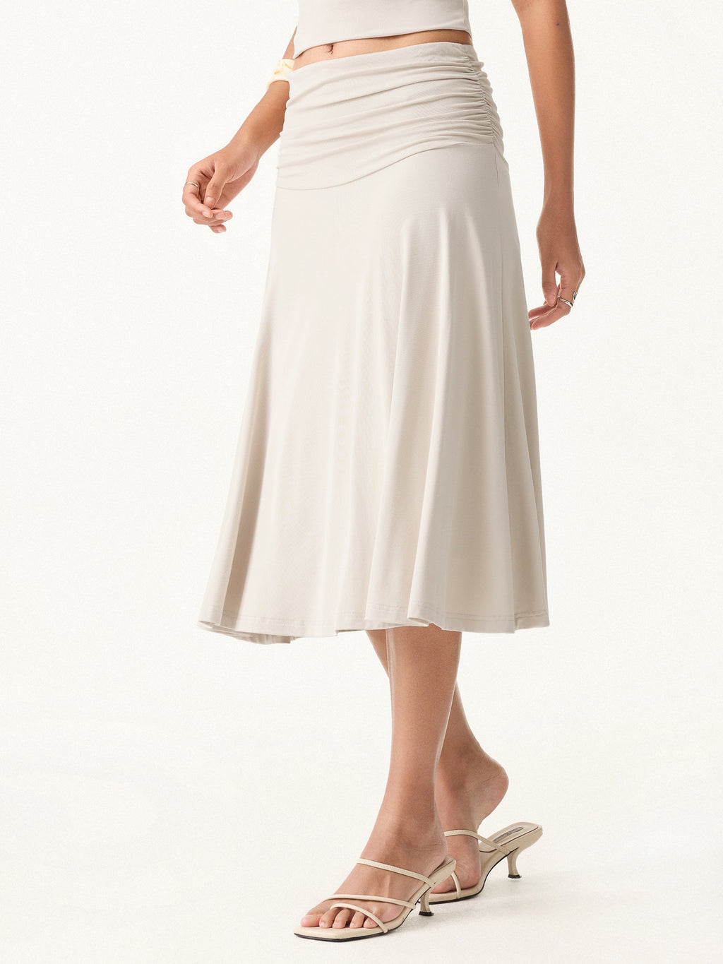 OGLmove Flowy Side Ruched A-Line Midi Skirt