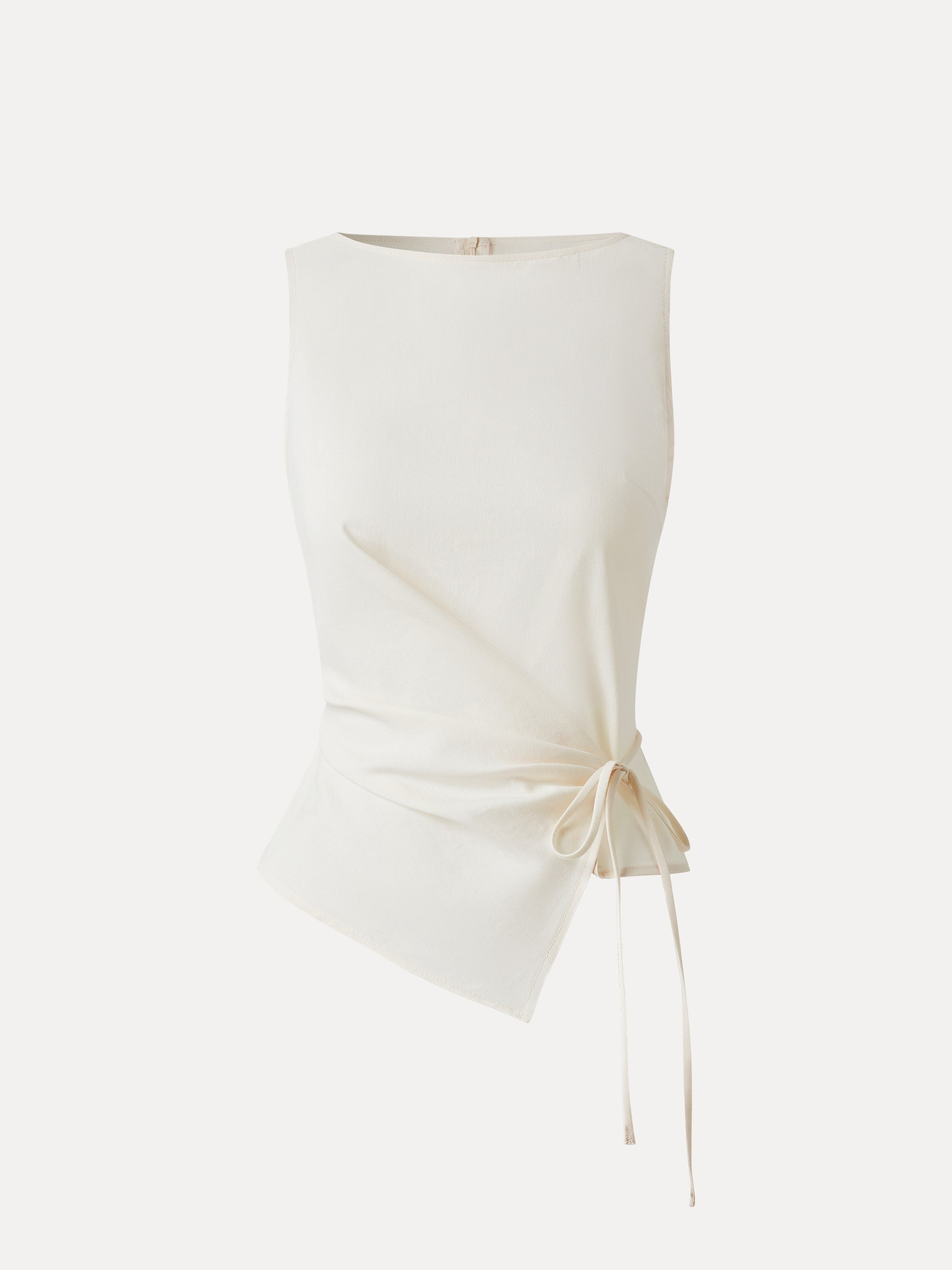 OGLmove Lyocell-Linen Blend Boatneck Waist-Defined Top