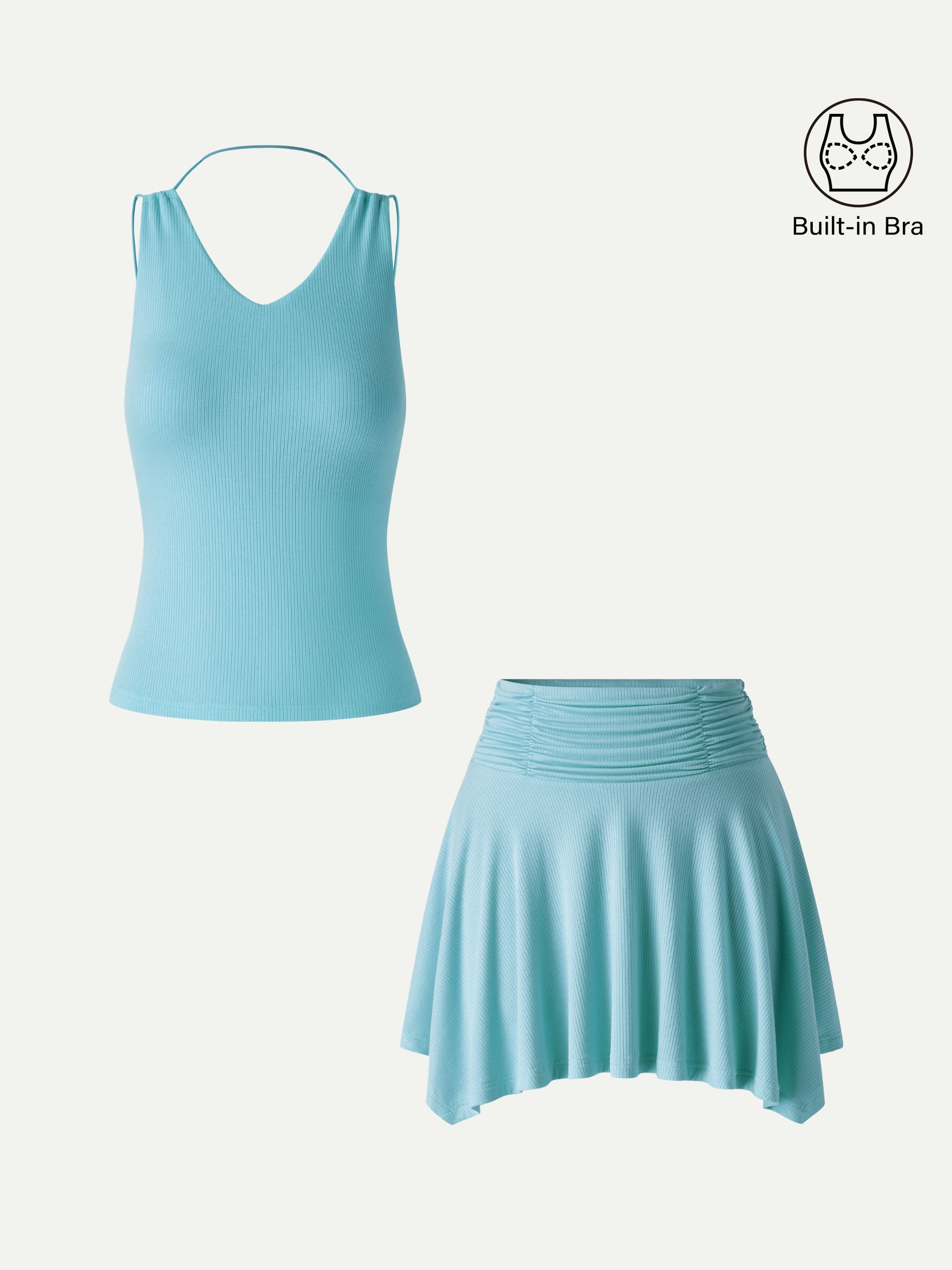 OGLmove Women's CoolTouch Spaghetti Brami & Playful Mini Skirt Set