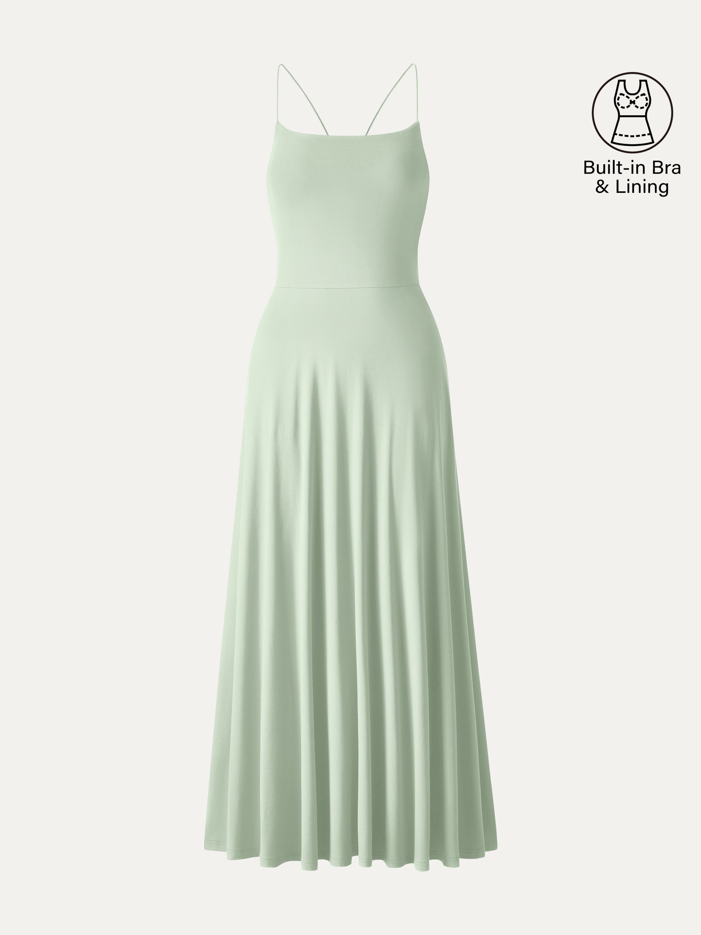 OGLmove Women's Square Neck Spaghetti Open Back Midi Bra Dress with Pockets