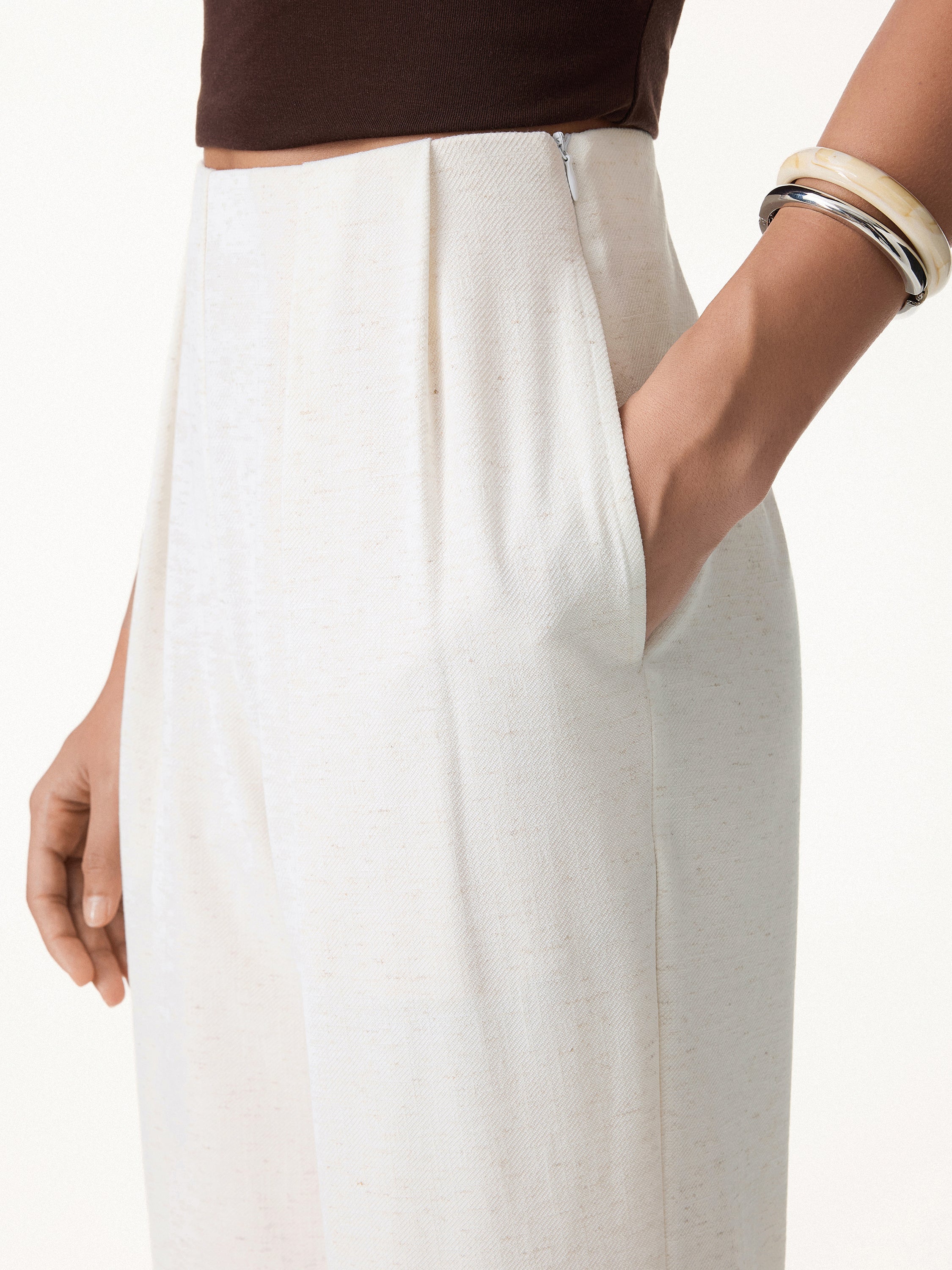 OGLmove Airy Stretch Linen Wide Flare Pant with Pockets