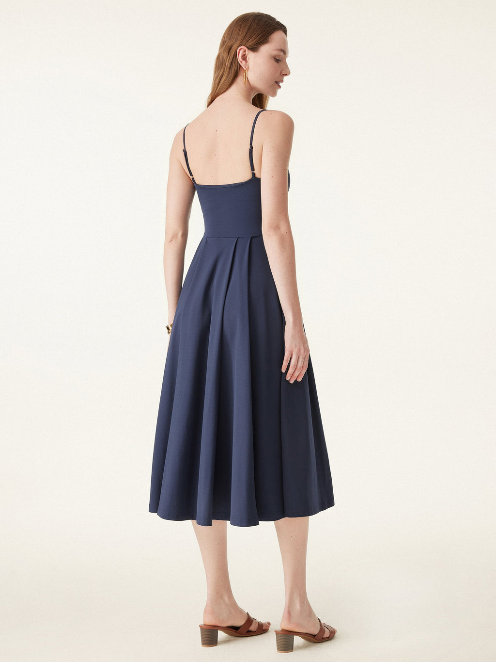 OGLmove Women's Bamboo Ponte V-Neck Fit-and-Flare Midi Bra Sundress with Pockets