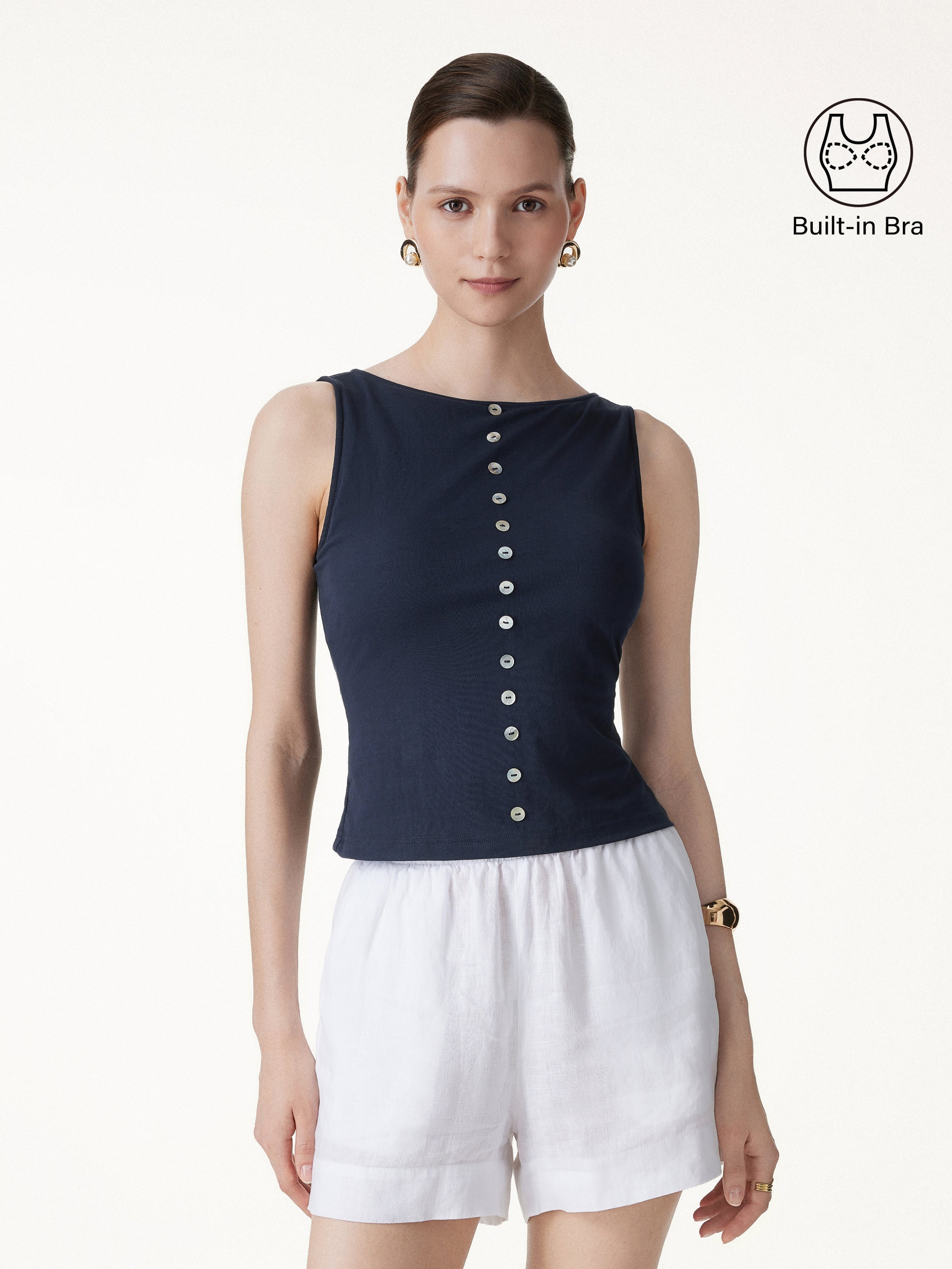 OGLmove Cotton-Linen Boatneck Cropped Bra Top