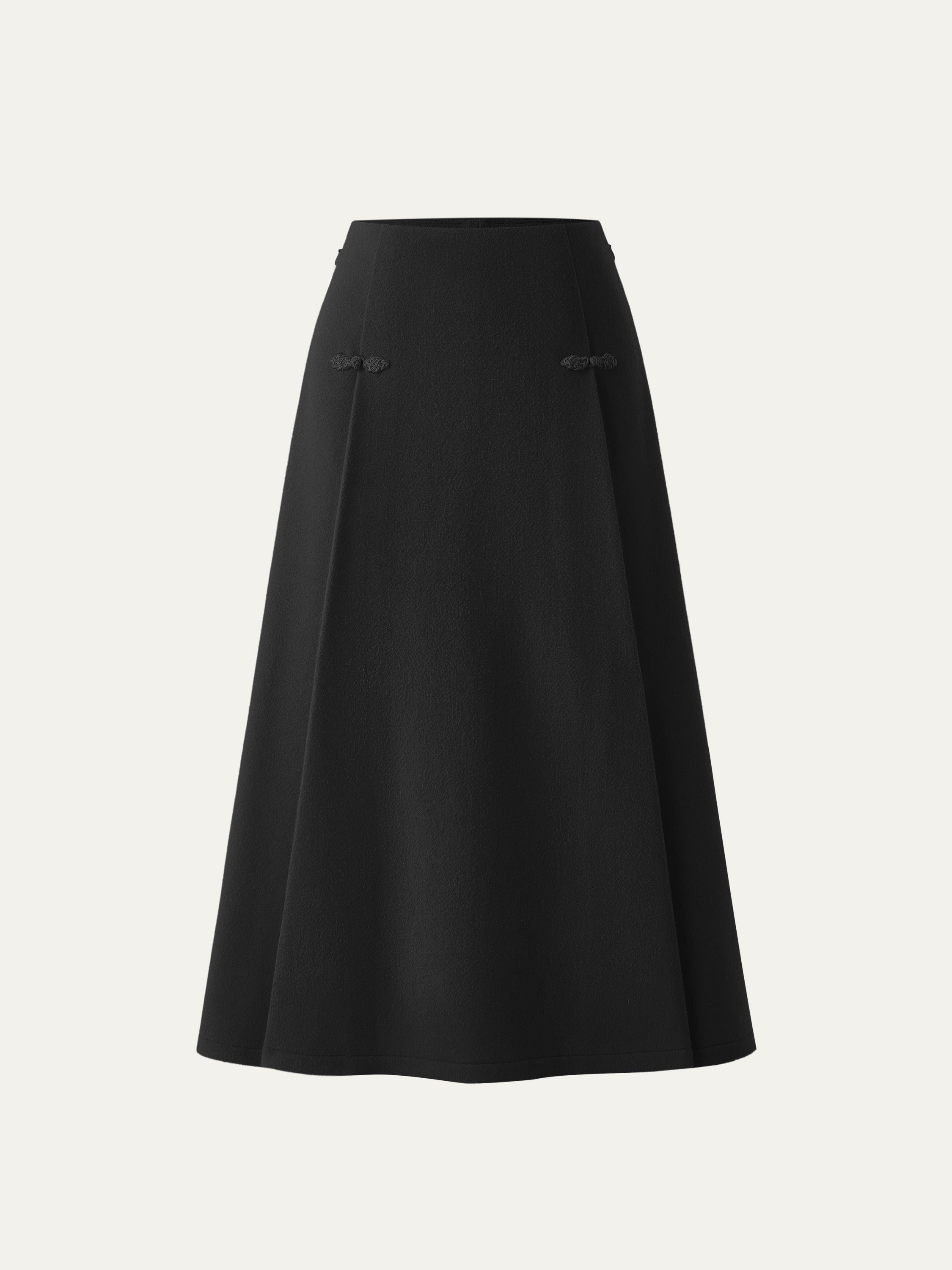 OGLmove Wool-Like Frog Button A-Line Midi Skirt