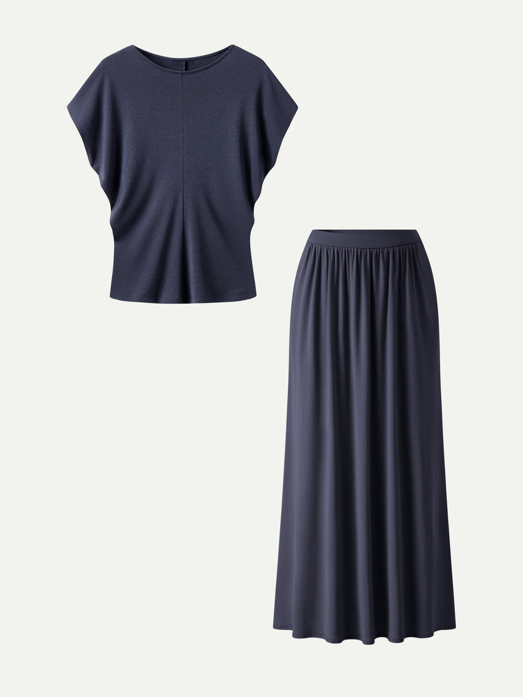 OGLmove Round Neck Top & A-Line Maxi Skirt Set with Pockets