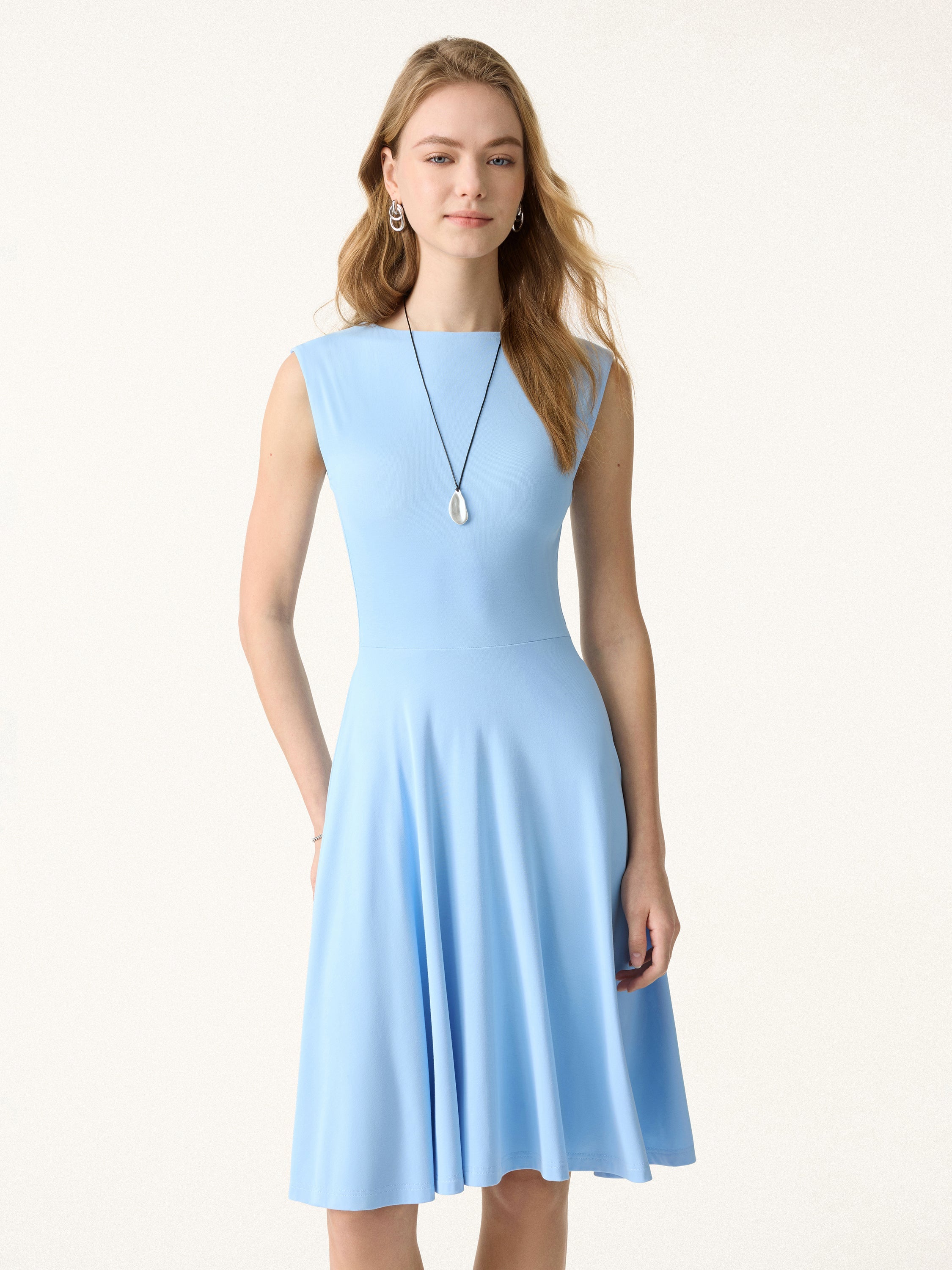 OGLmove Women's Boatneck Wide Shoulder Bra Dress with Pockets