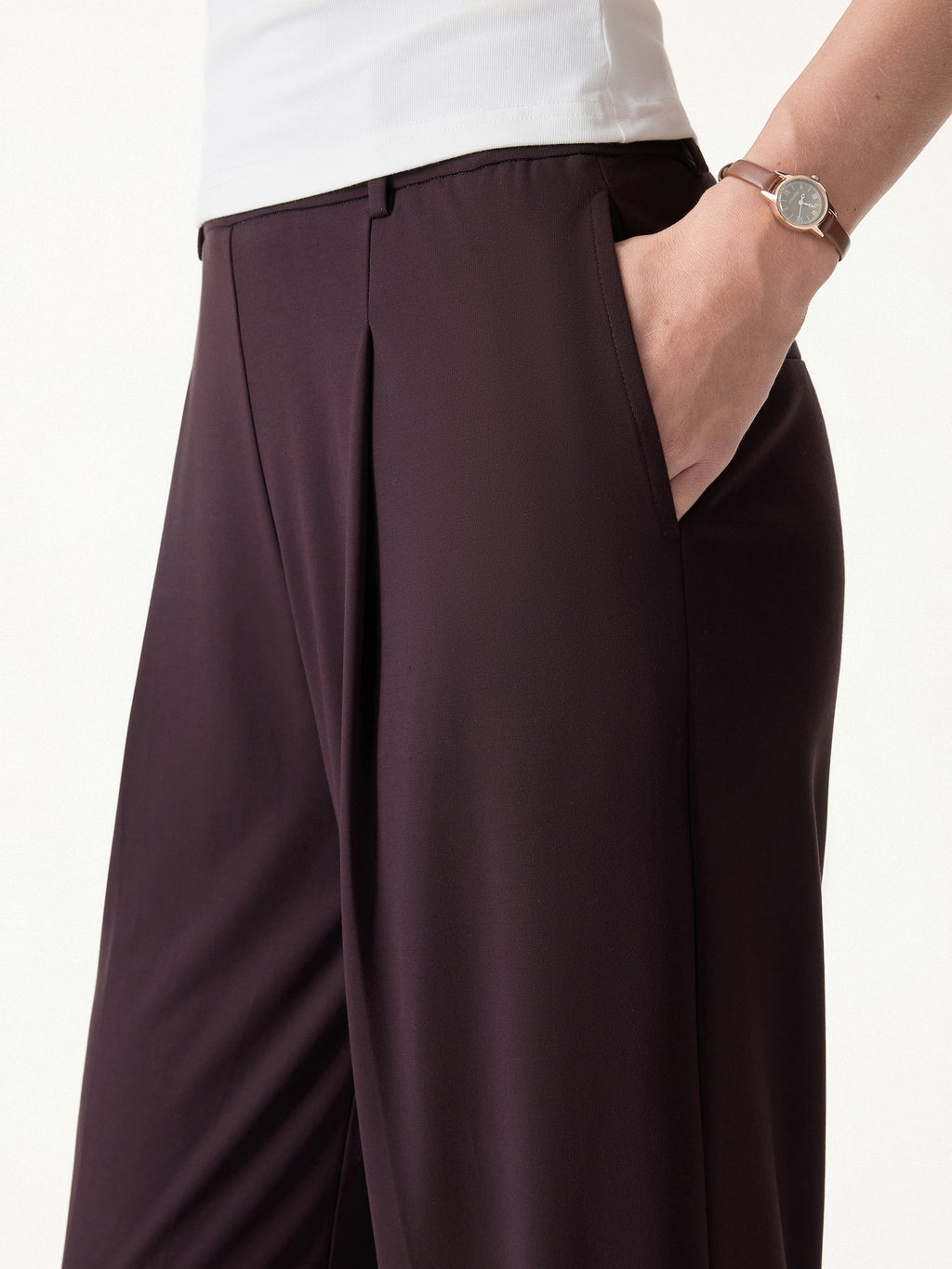 OGLmove 2Pcs Round Neck Tucked Top & Wide Leg Success Pants Set