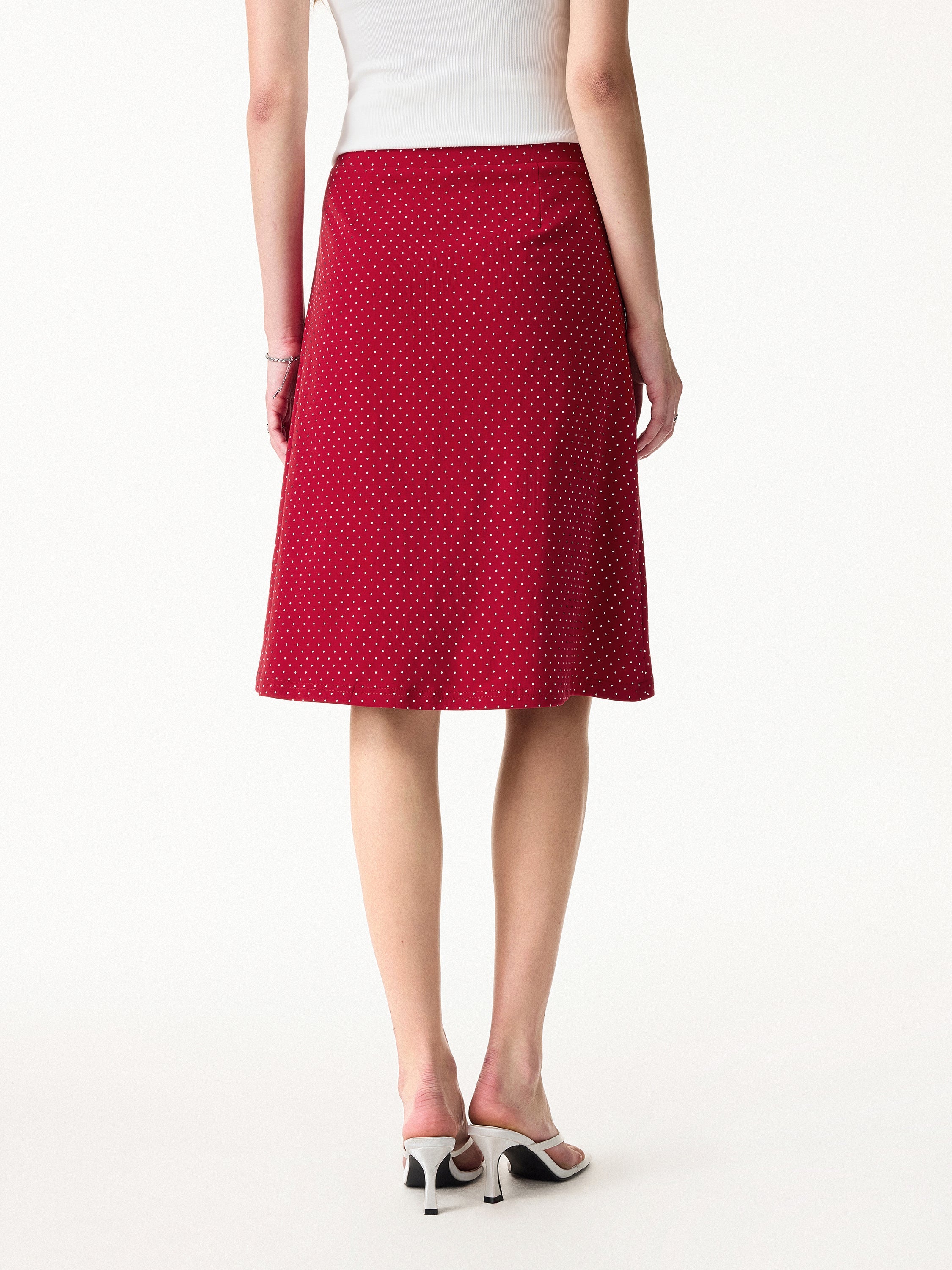 OGLmove Polka Dot Boatneck Bra Top & A-Line Flare Skirt Set