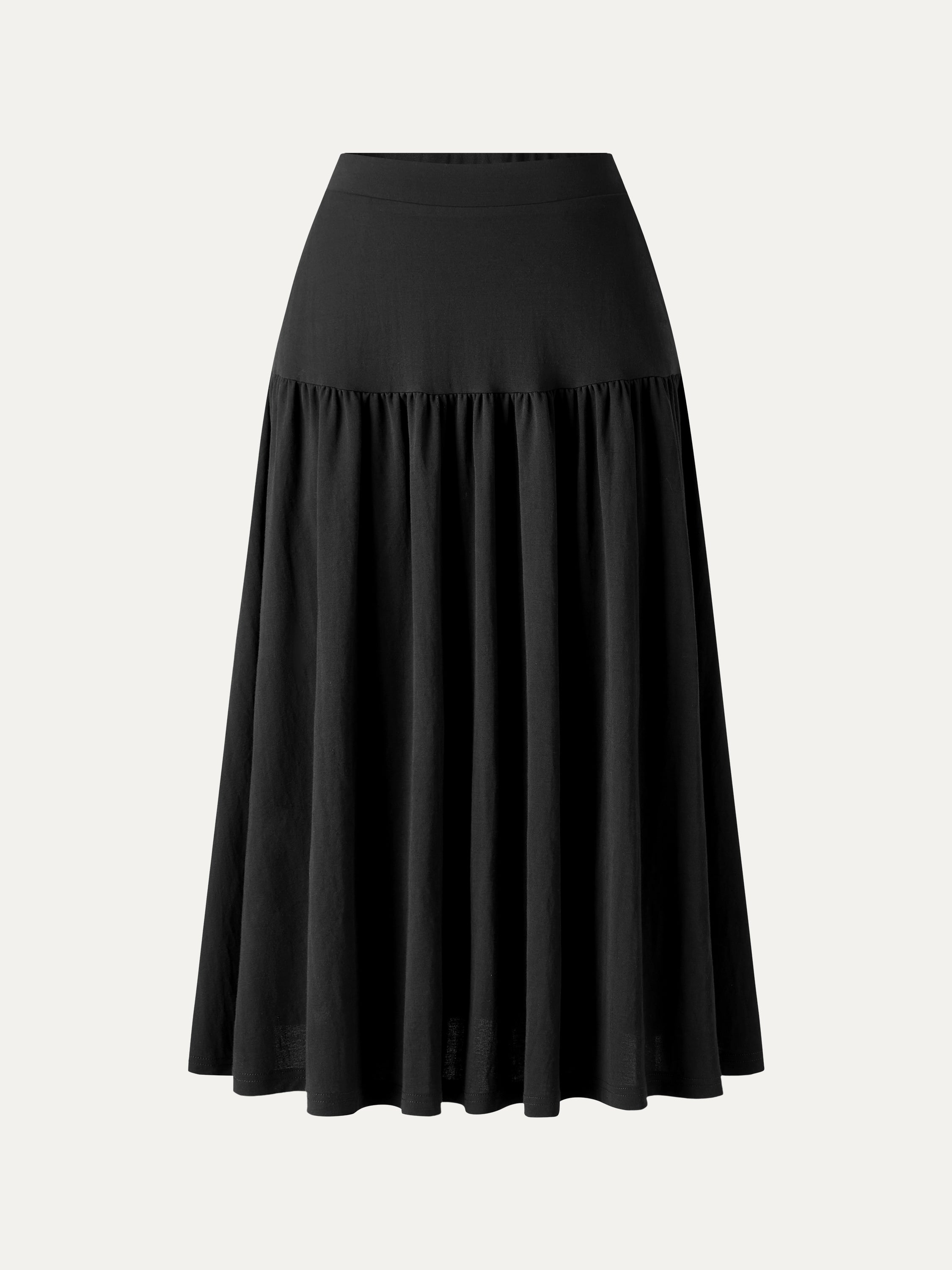 OGLmove Cotton-Linen Gathered Midi Skirt with Pockets