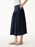 OGLmove Cotton-Linen Gathered Midi Skirt with Pockets