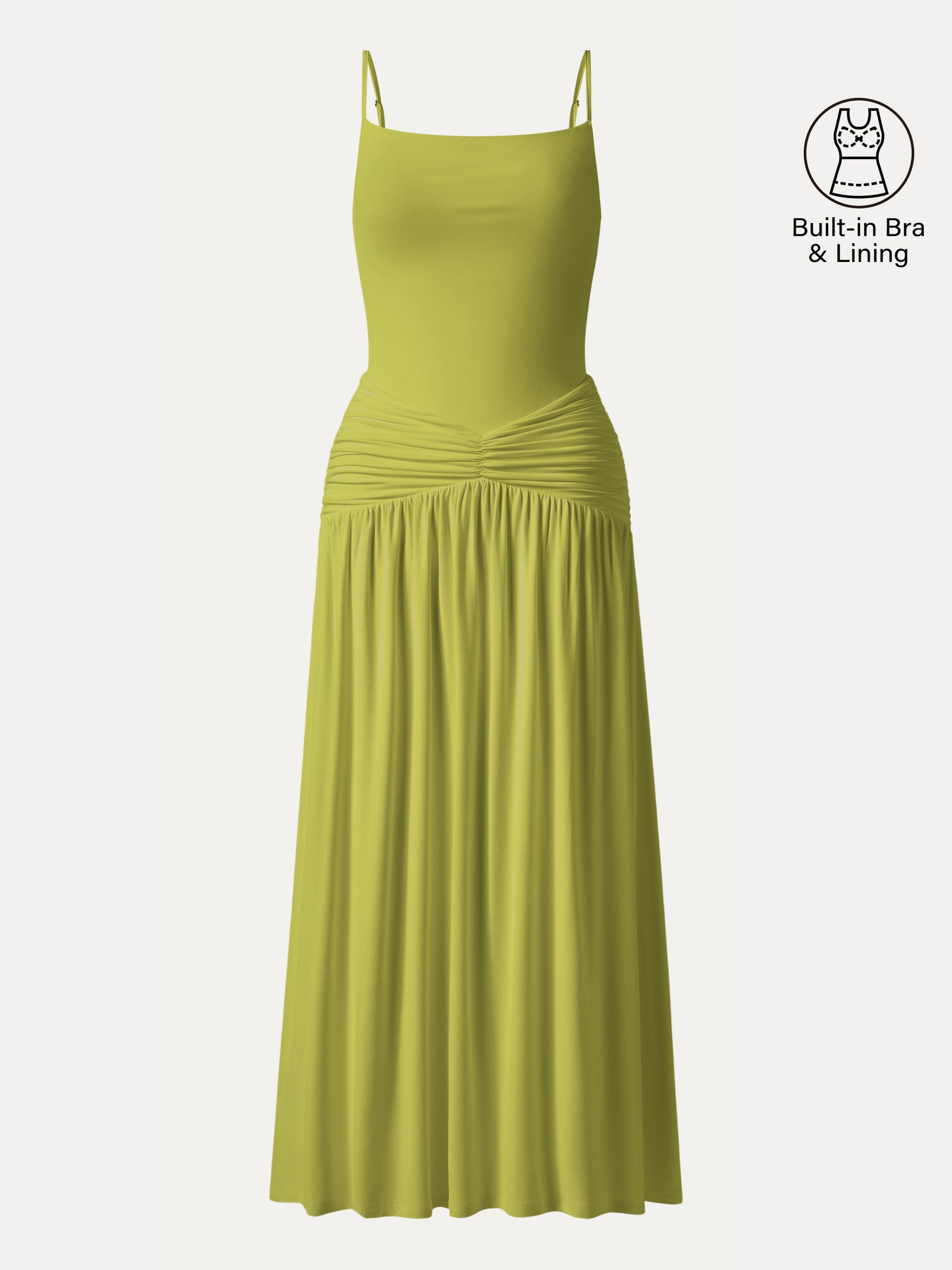 OGLmove Not-See-Thru Spaghetti Gathered Maxi Bra Dress