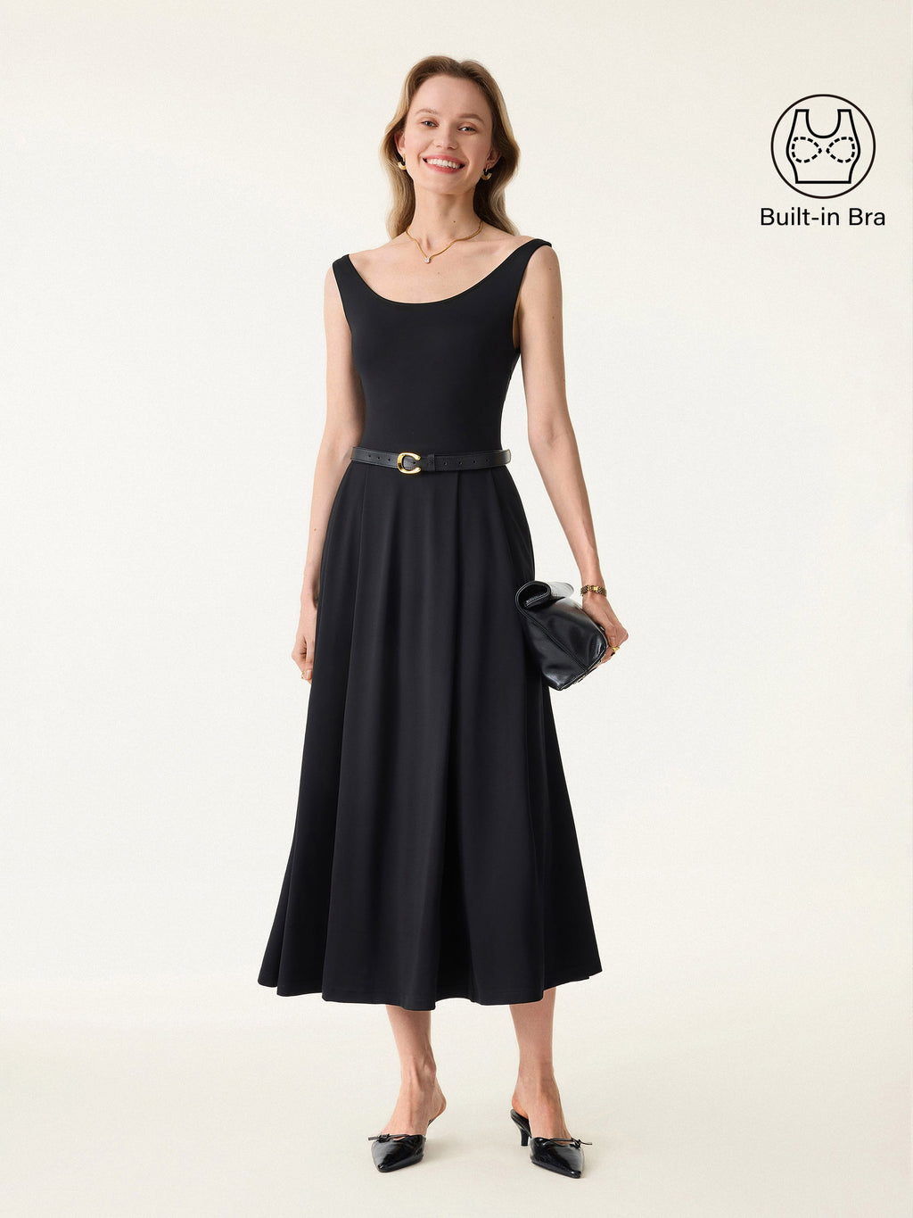 OGLmove Women's Scoop Neck Midi Bra Dress with Pockets