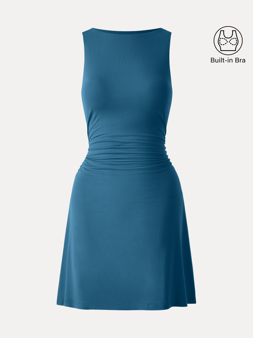 OGLmove Women's Boatneck Ruched A-Line Mini Bra Dress