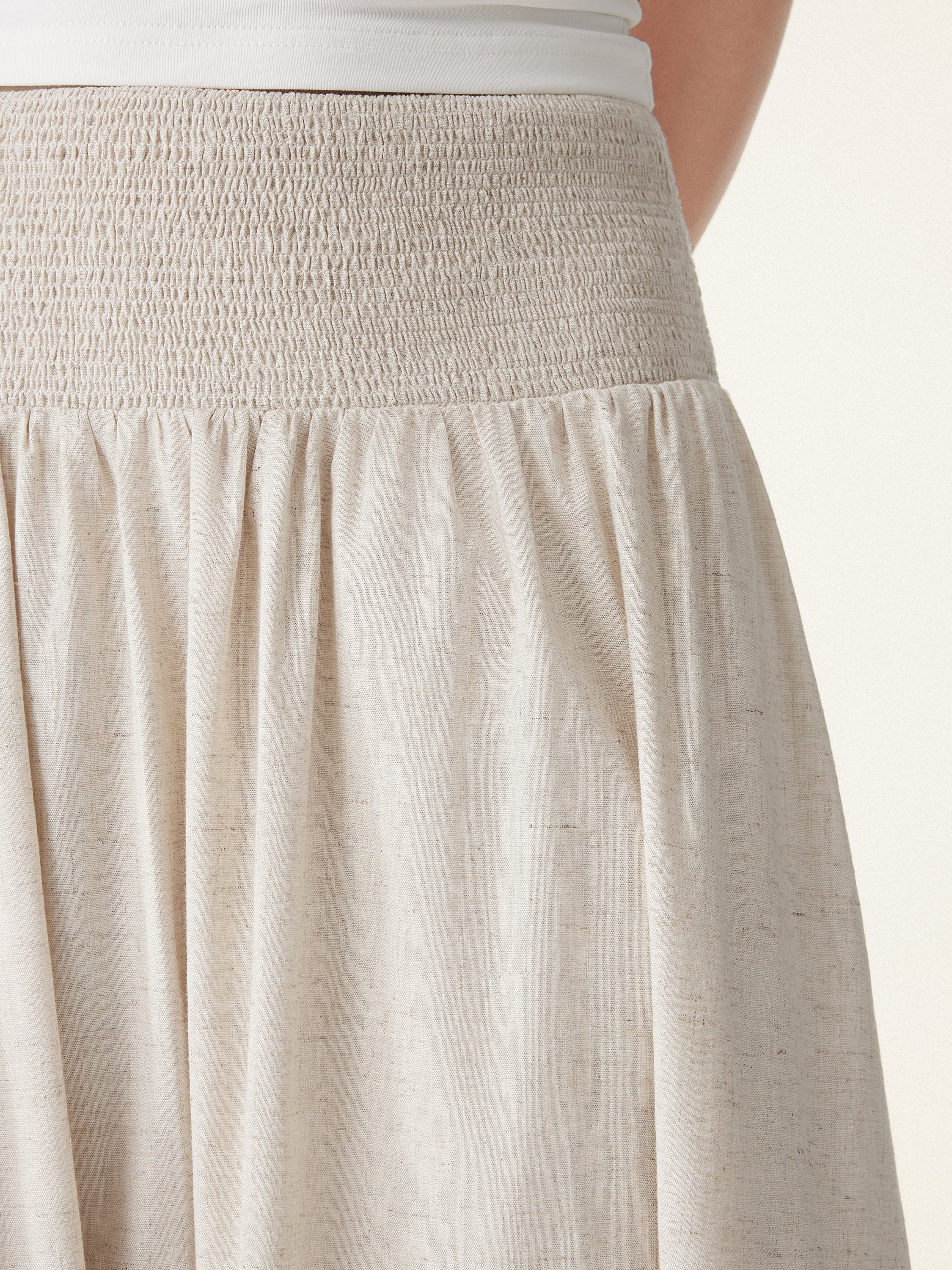 OGLmove European Linen Smocked Waist Skirt With Pockets