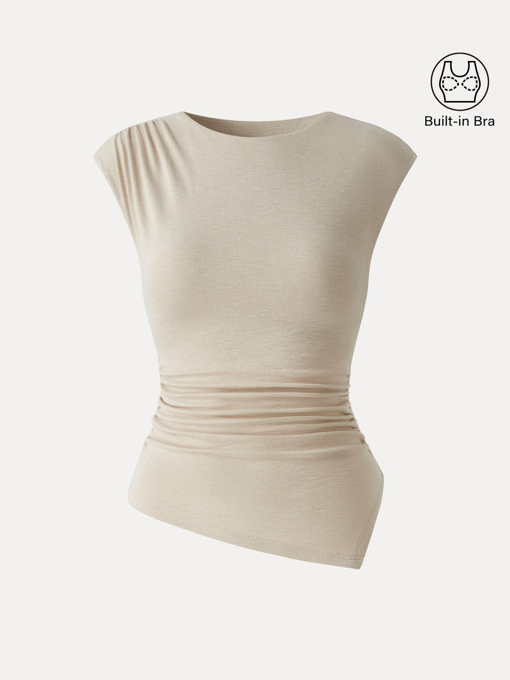 OGLmove Women's Matte Smooth Cap Sleeve Ruched Asymmetrical Bra Top
