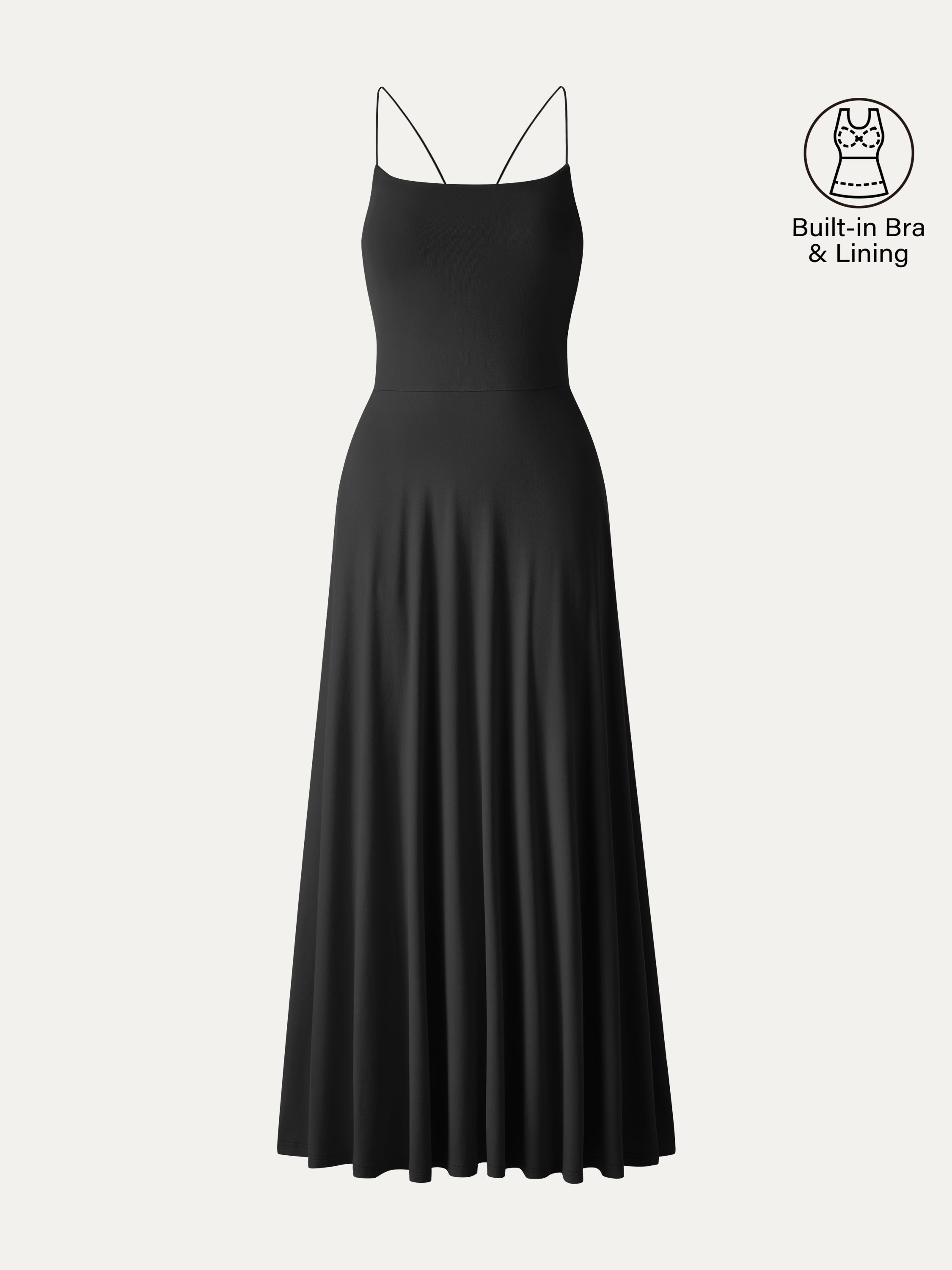 OGLmove Women's Square Neck Spaghetti Open Back Midi Bra Dress with Pockets