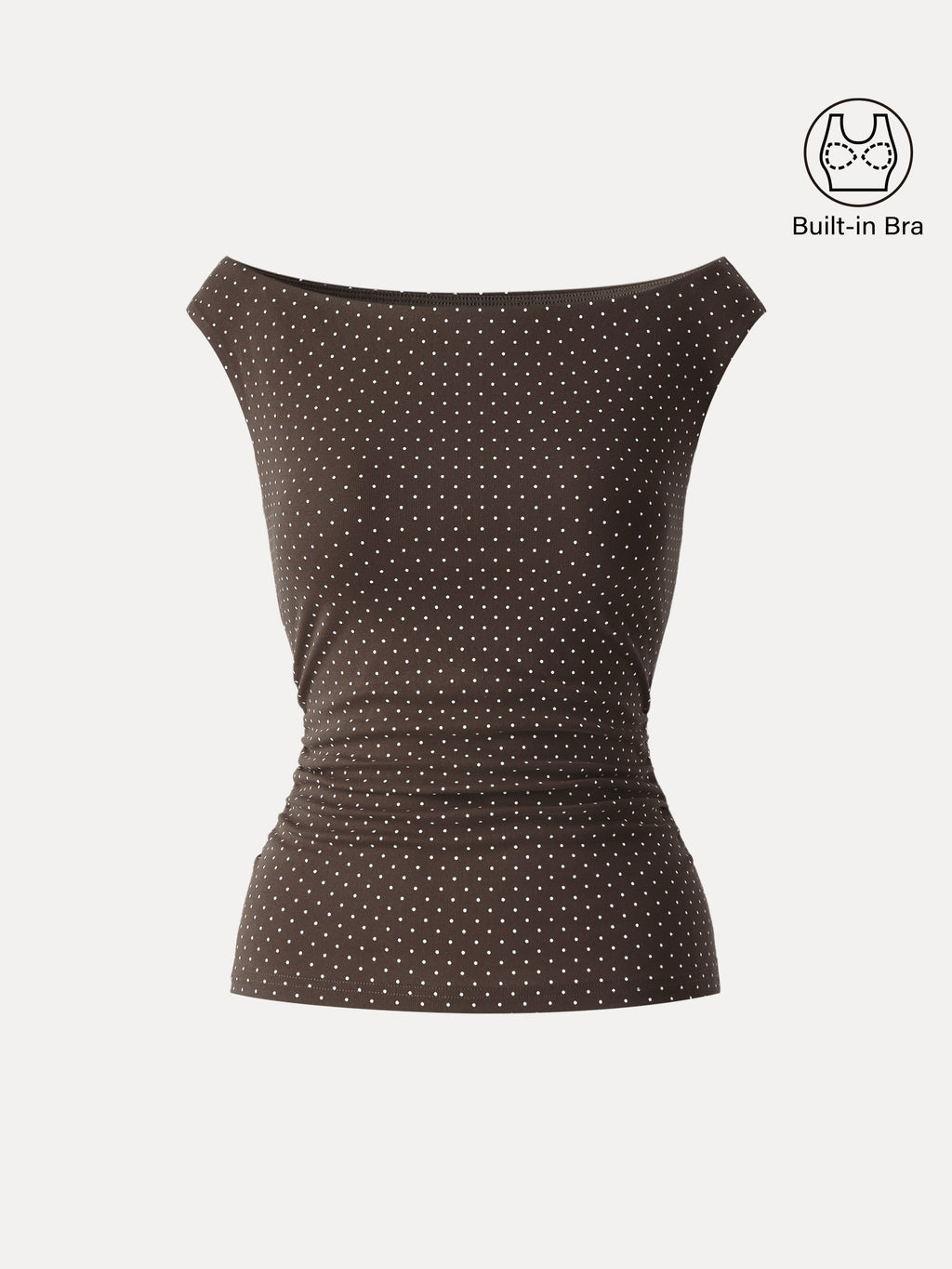 OGLmove Stretch Cotton Polka Dot Boatneck Ruched Bra Top