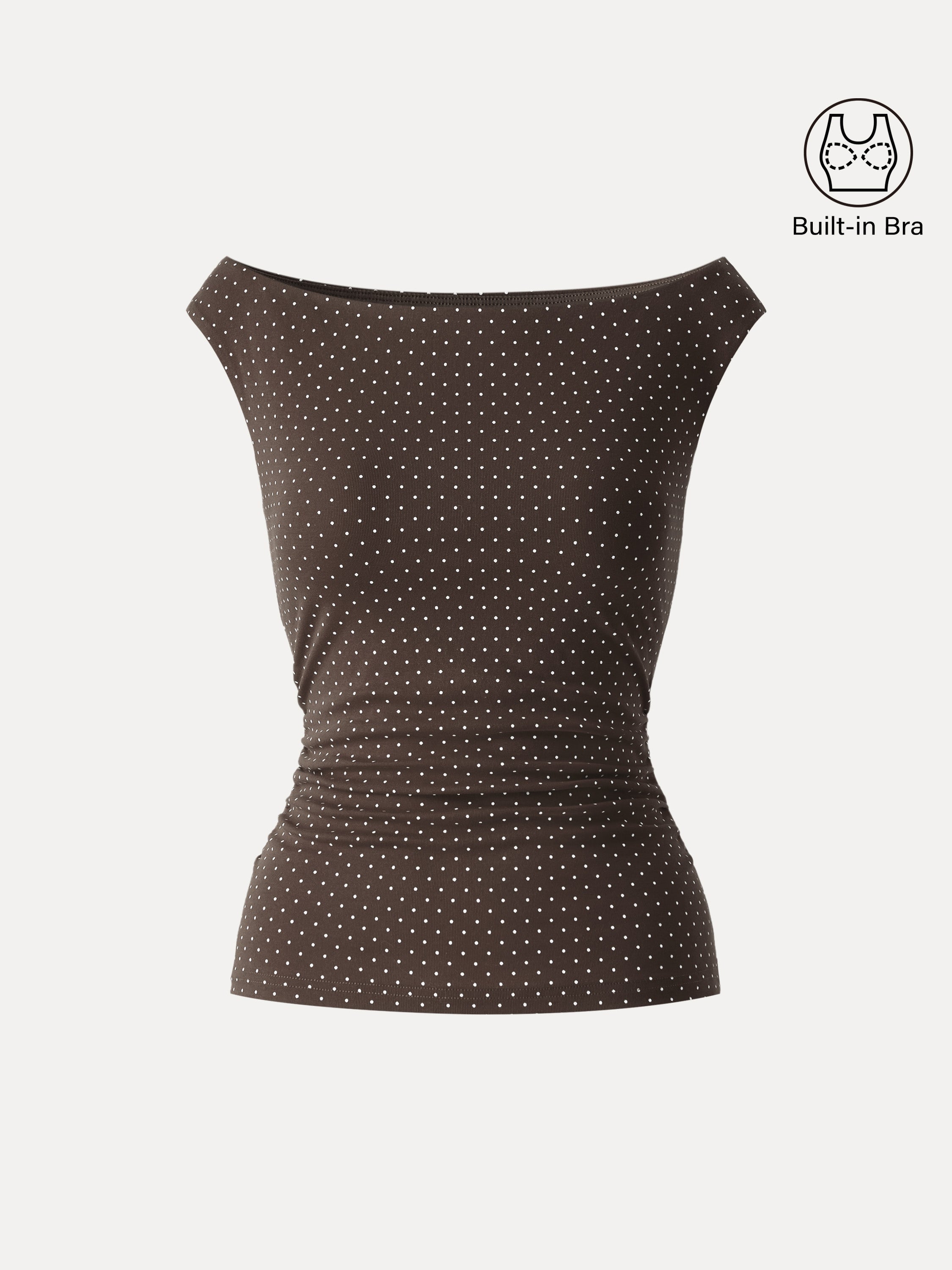 OGLmove Stretch Cotton Polka Dot Boatneck Ruched Bra Top