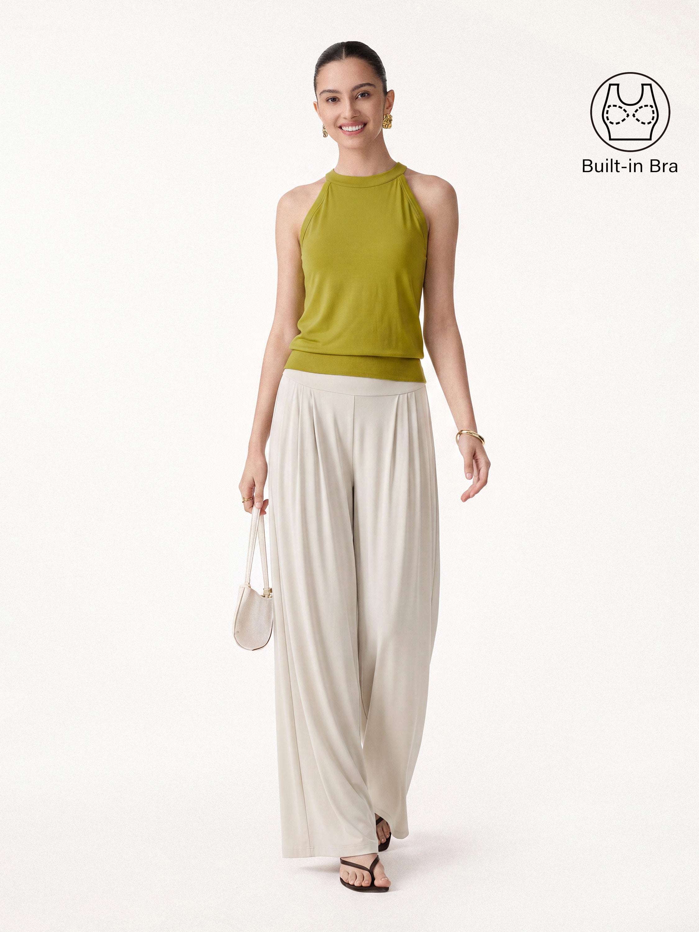 OGL 2-Piece Halter Neck Bra Tank & Tucked Pants with Pockets Set