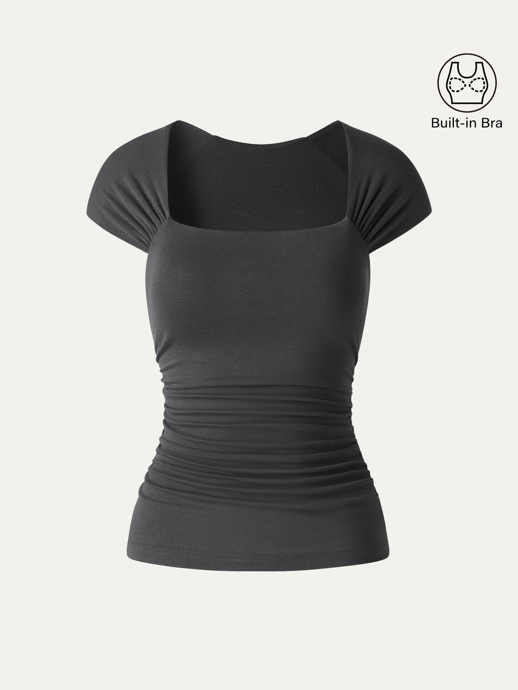 OGLmove Women's Cool-Touch Square Neck Cap Sleeve Ruched Bra Top