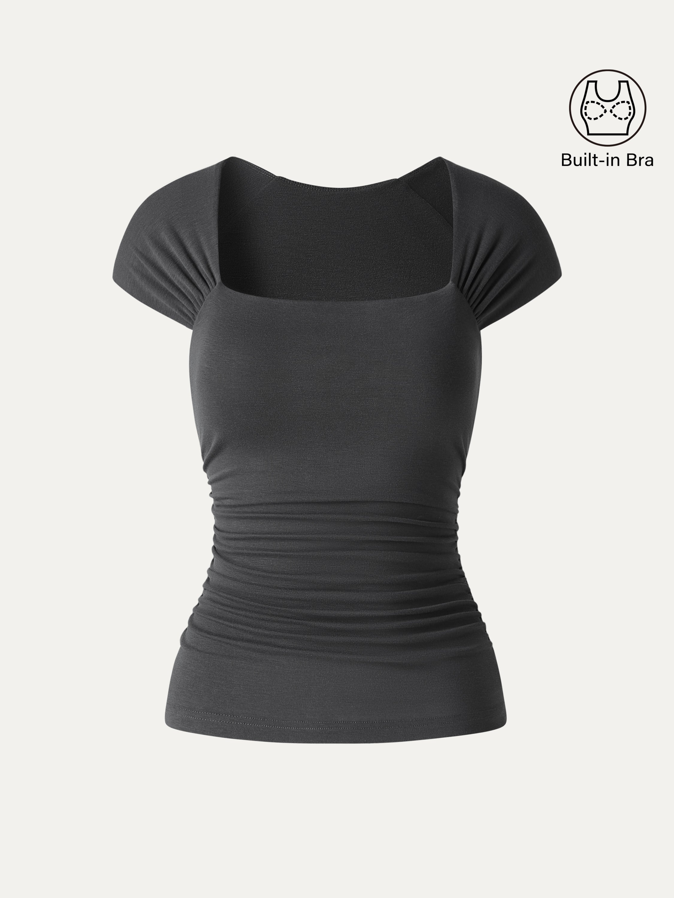OGLmove Women's Cool-Touch Square Neck Cap Sleeve Ruched Bra Top