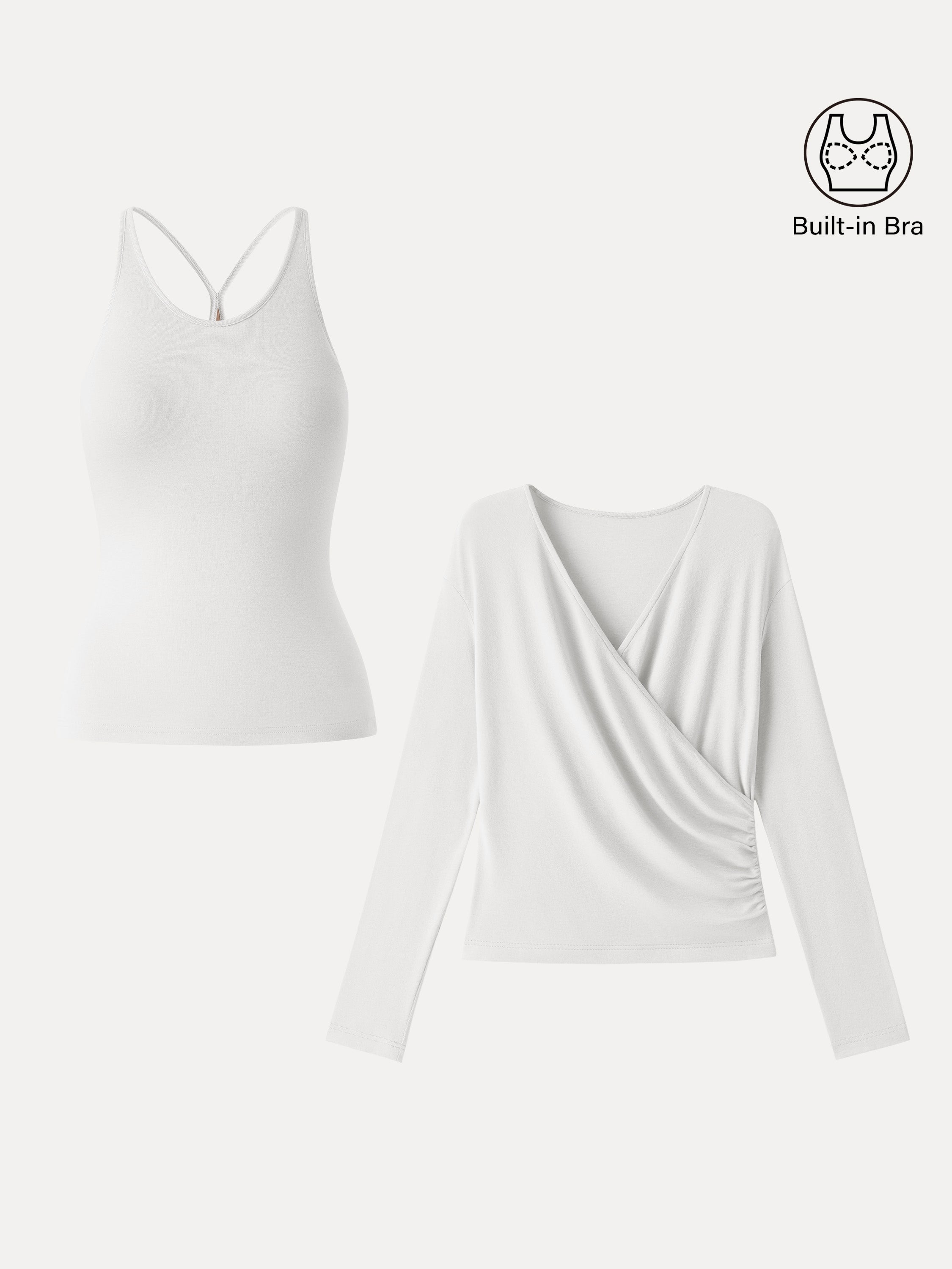 OGLmove Women's Surplice Ruched Cami Bra Top and Bottom Set