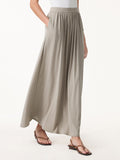 OGLmove Soft Linen Knit Gathered A-Line Maxi Skirt with Pockets