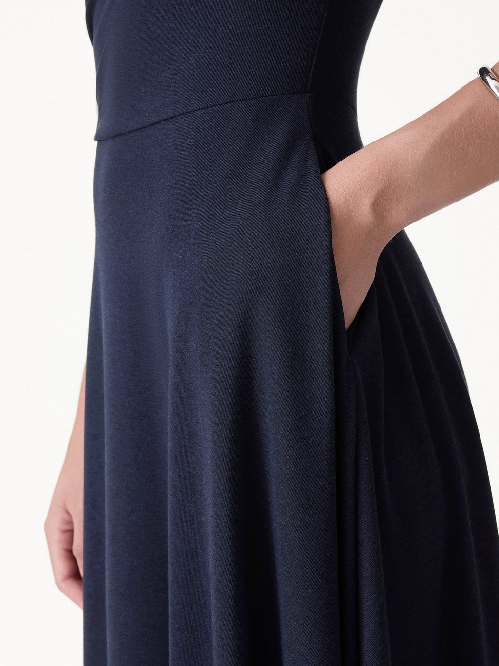 OGLmove Asymmetrical Shoulder Tucked Midi Bra Dress with Pockets