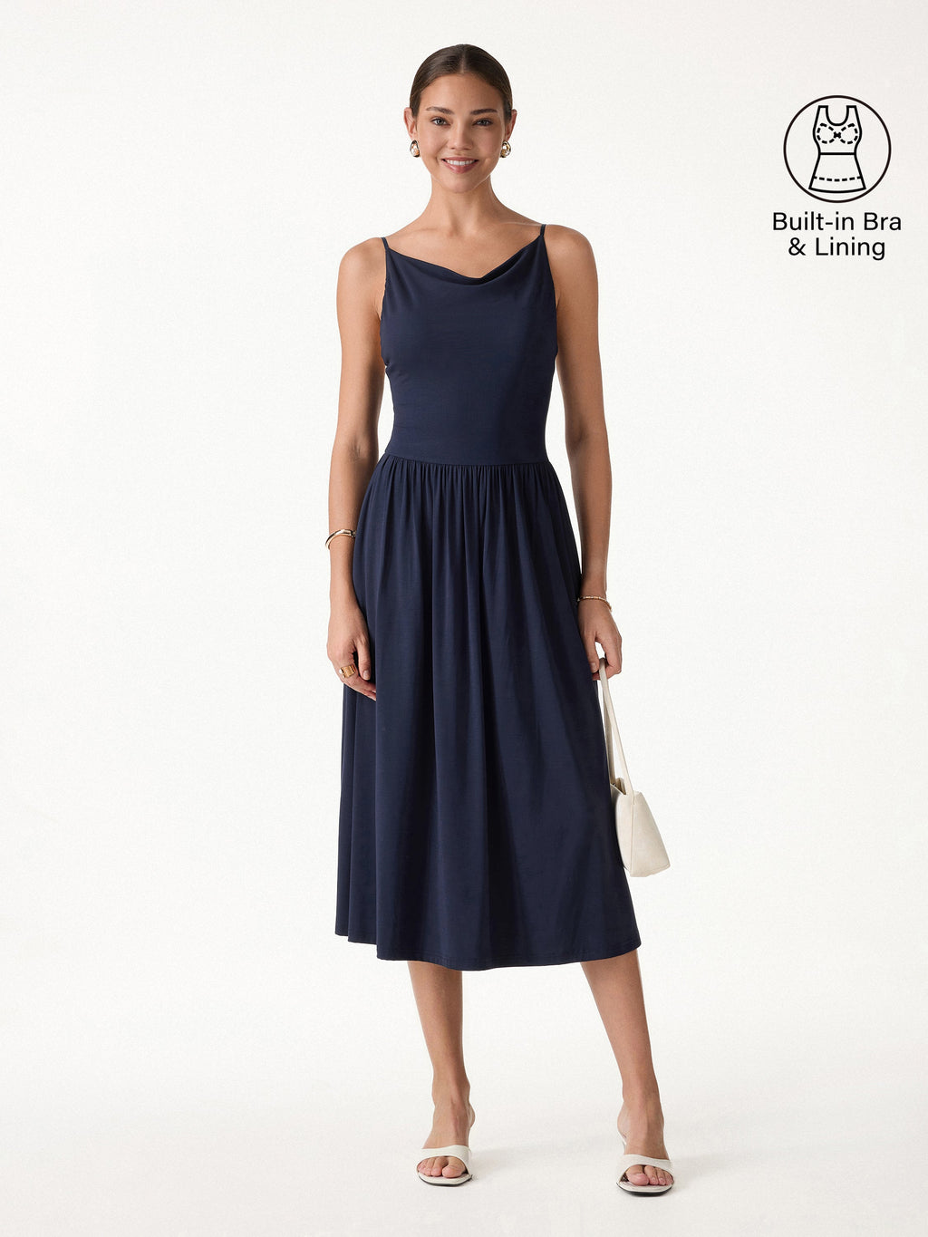 OGLmove Cowl Neck Open-Back Midi Bra Dress