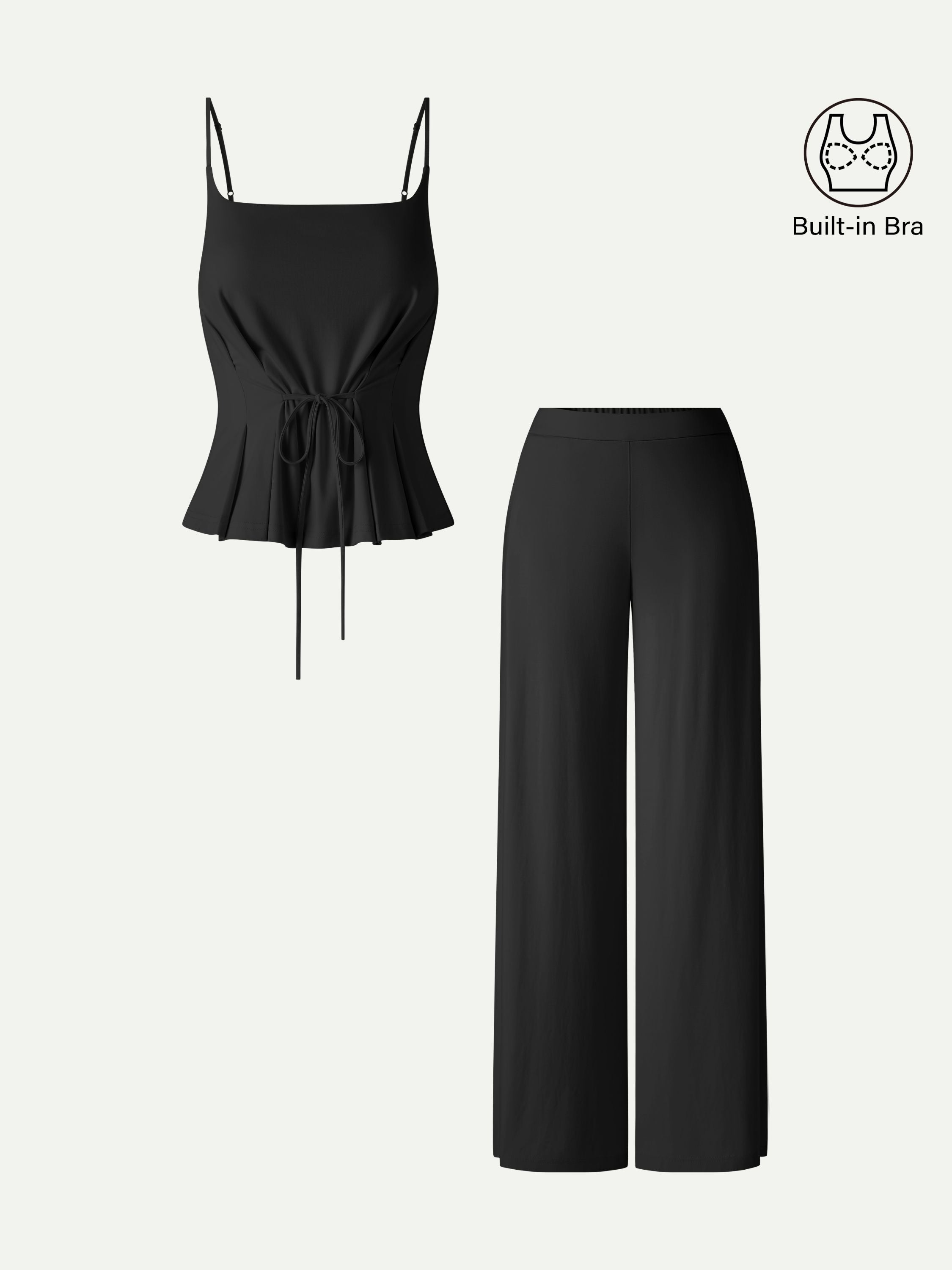 OGLmove 2Pcs Set Spaghetti Bra Top, Wide Leg Pants