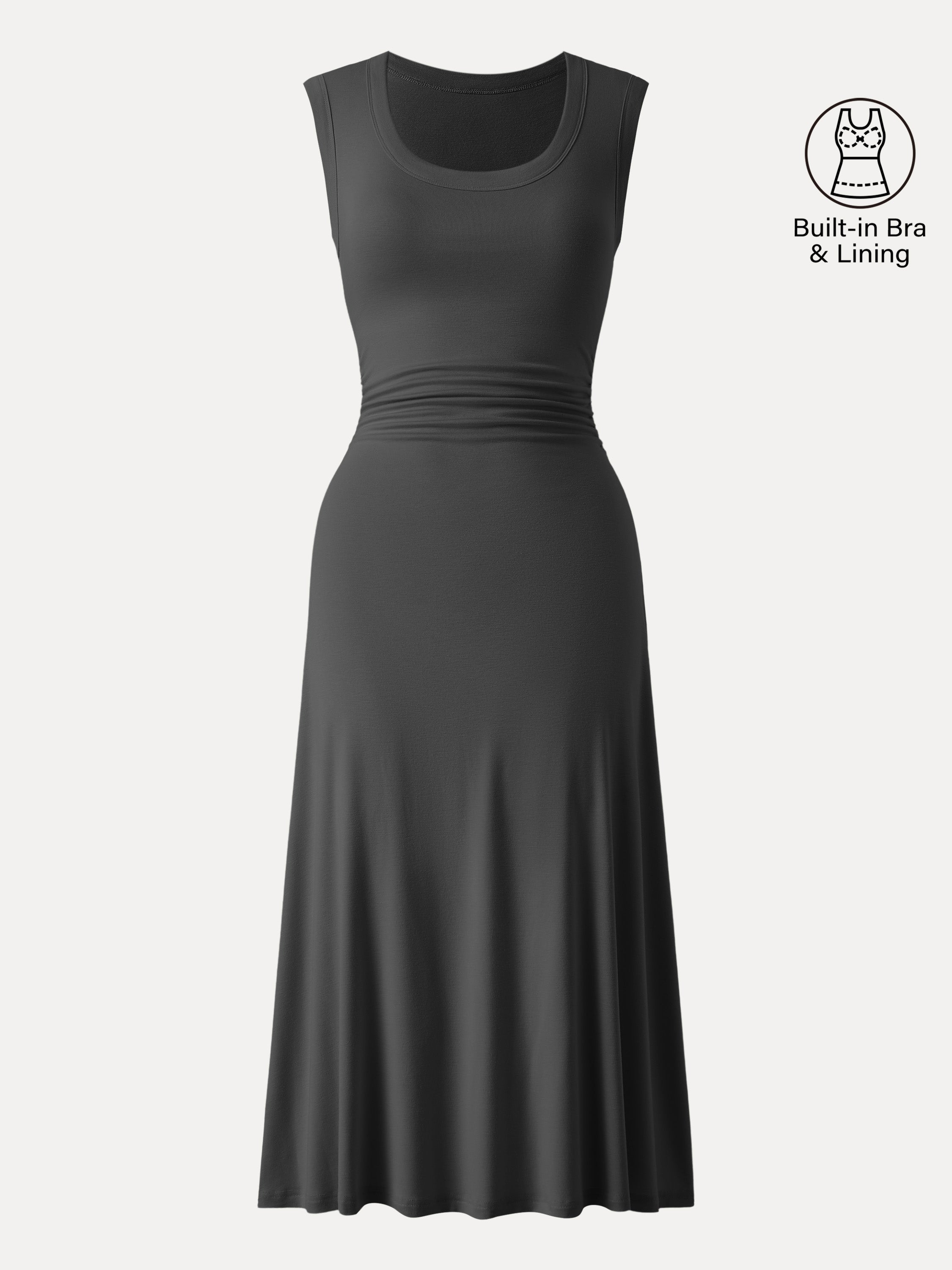 OGLmove Scoop Neck Side Ruched Airy Bra Midi Dress